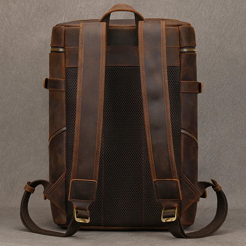 Vintage Crazy Horse Genuine Leather Backpack - Laptop Rucksack Student Bag-Backpacks-Brown-Free Shipping Leatheretro