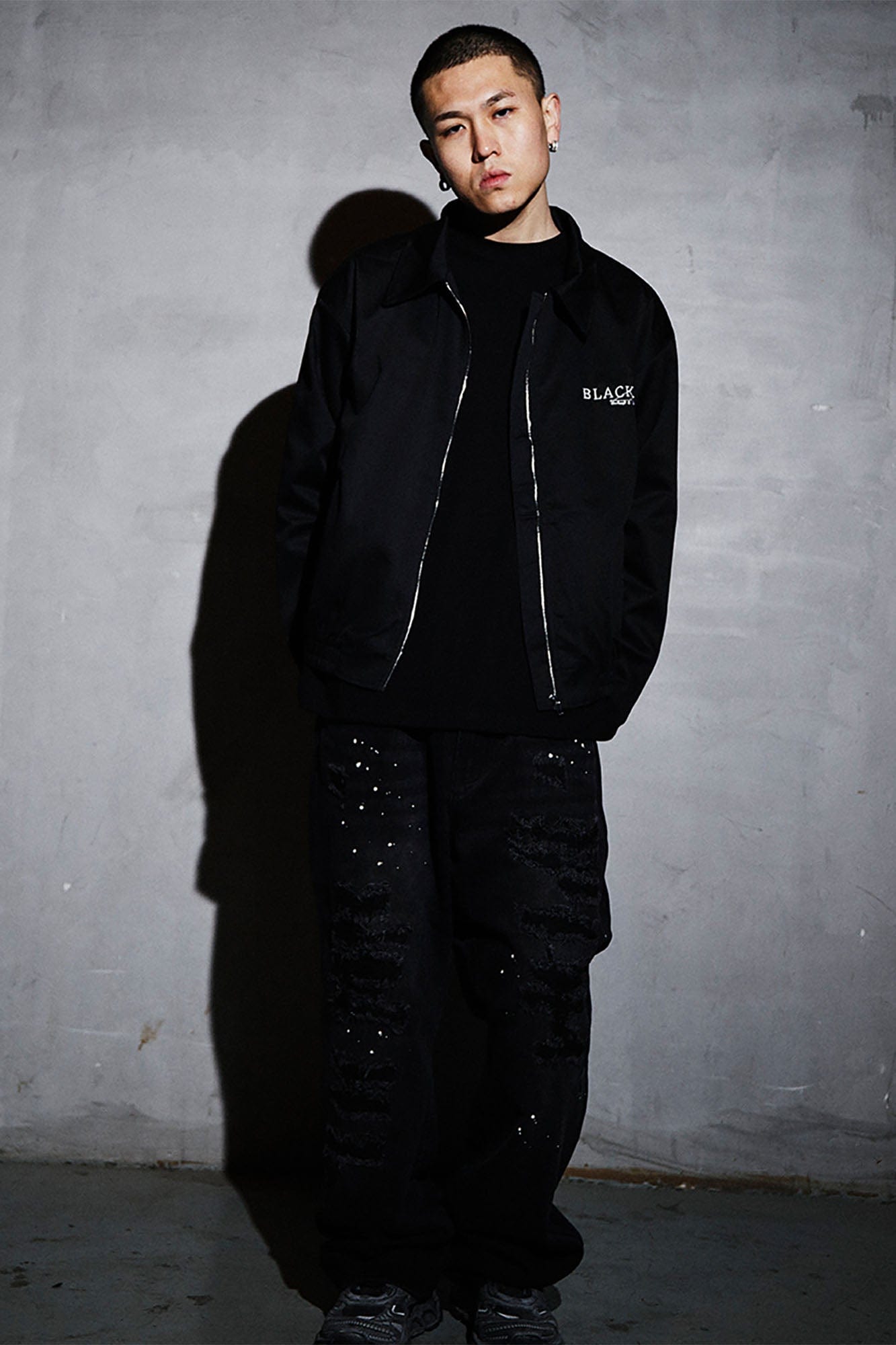 BLACK8MOB Ripped Splatter Straight-Leg Jeans-Jeans-S-Black-Free Shipping Leatheretro