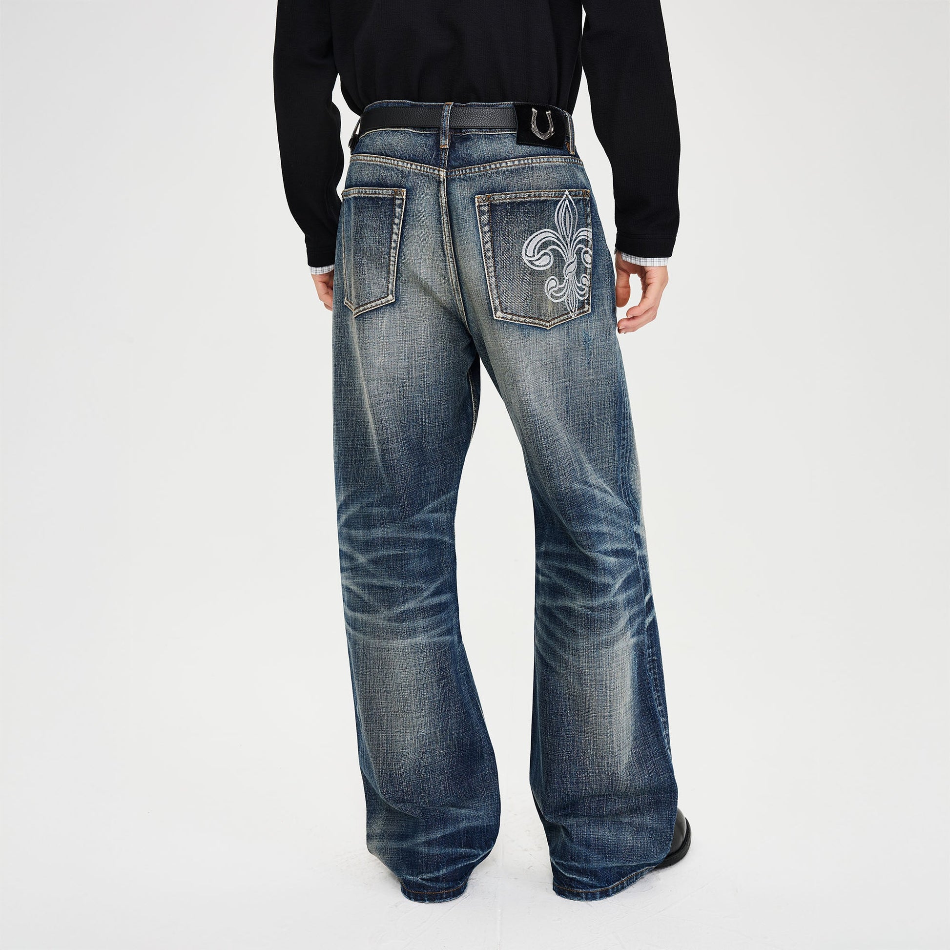 CATSSTAC Floral Embroidered Washed Straight-Leg Jeans-Jeans-M-Free Shipping Leatheretro