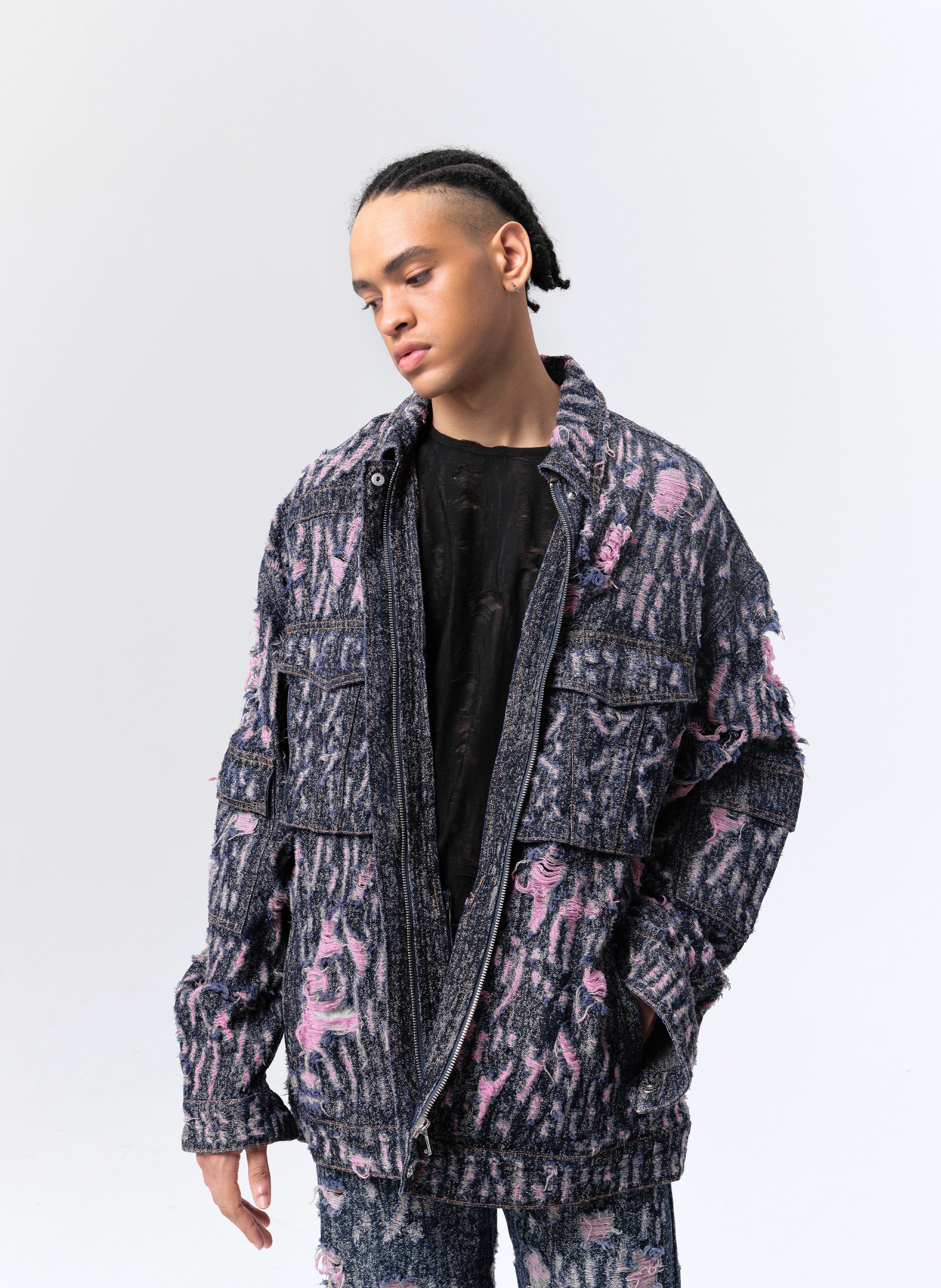 VANN VALRENCE Distressed Embroidered Multi-Pockets Denim Jacket-Jacket-S-Free Shipping Leatheretro