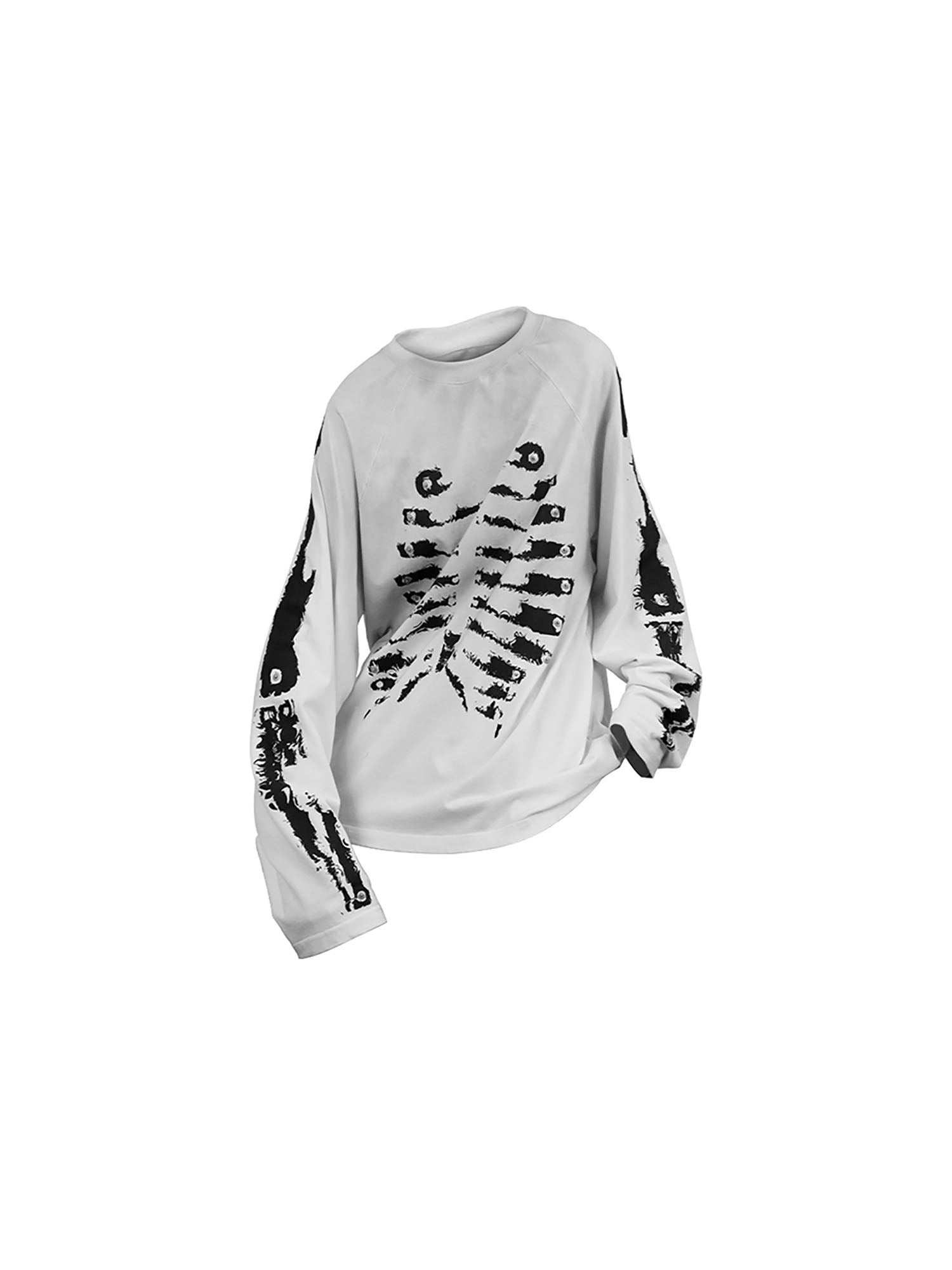 RELABEL Skeleton Graphic Rivet Long-Sleeve Tee-L/S Tee-XS-Gray-Free Shipping Leatheretro