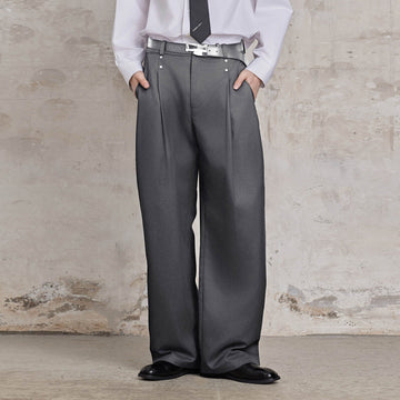 FACEONLAB Essential Wool-Blended Pleated Trousers-Pants-M-Free Shipping Leatheretro