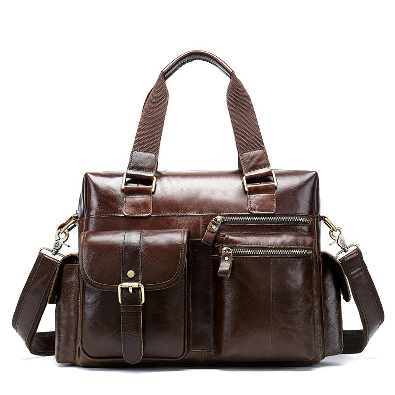Horizontal Outdoor Business Hand Bag - First Layer Cowhide Leather Travel Luggage-Handbags-Coffee-Free Shipping Leatheretro