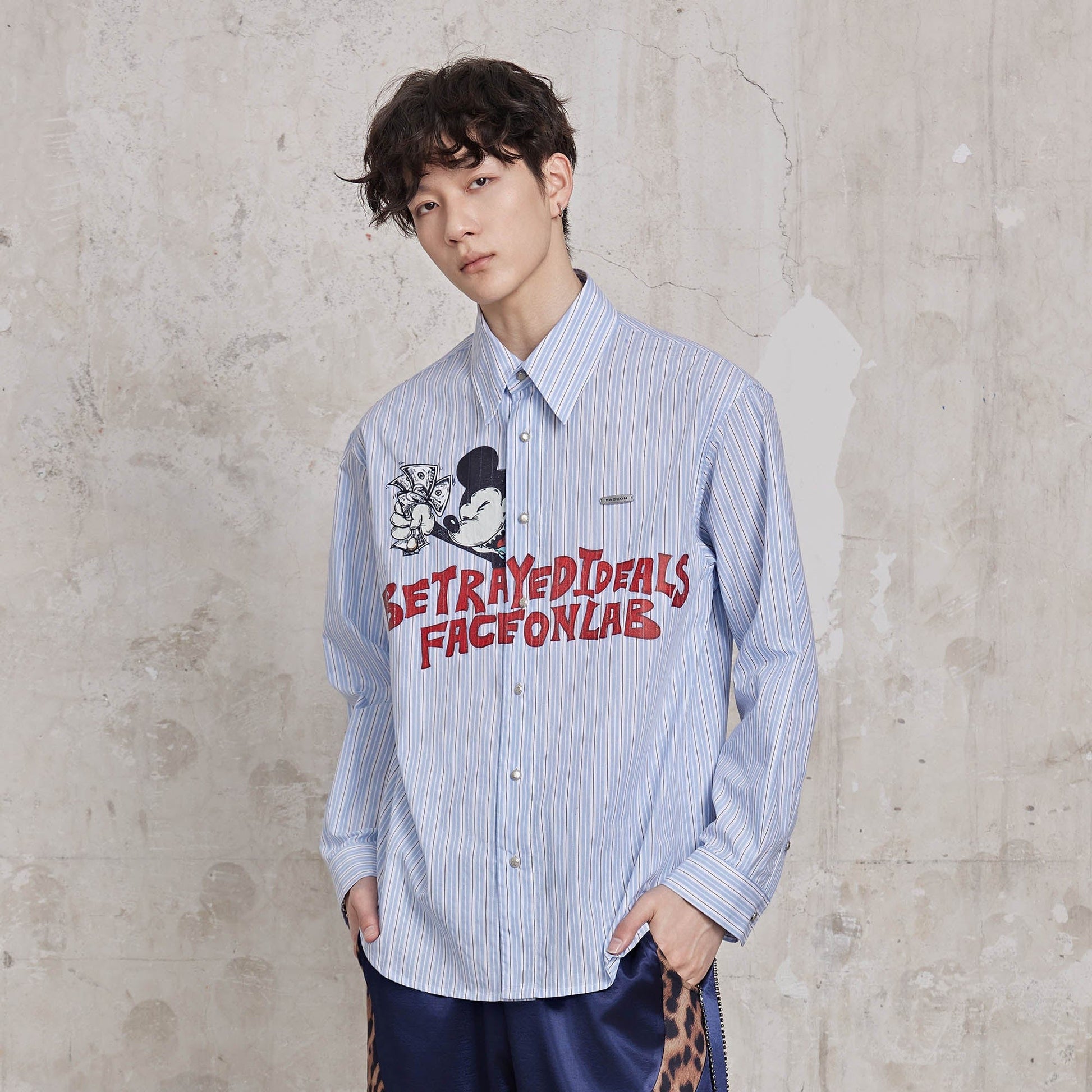 FACEONLAB Betrayed Ideals Pinstriped Shirt-Shirt-M-Blue-Free Shipping Leatheretro