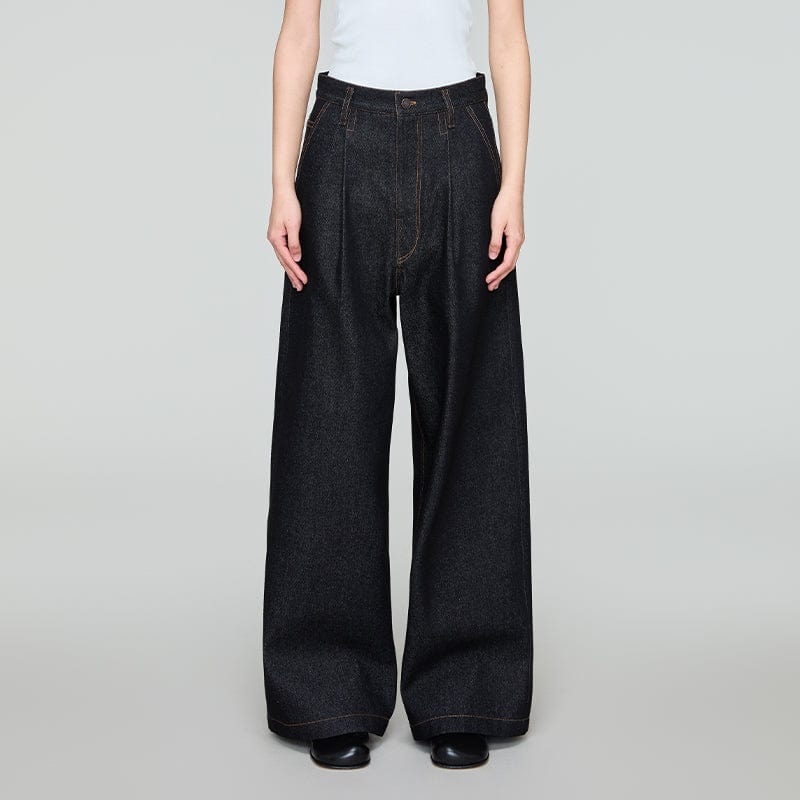 OPICLOTH Retro Washed Pleated Wide-Leg Jeans-Jeans-XS-Free Shipping Leatheretro