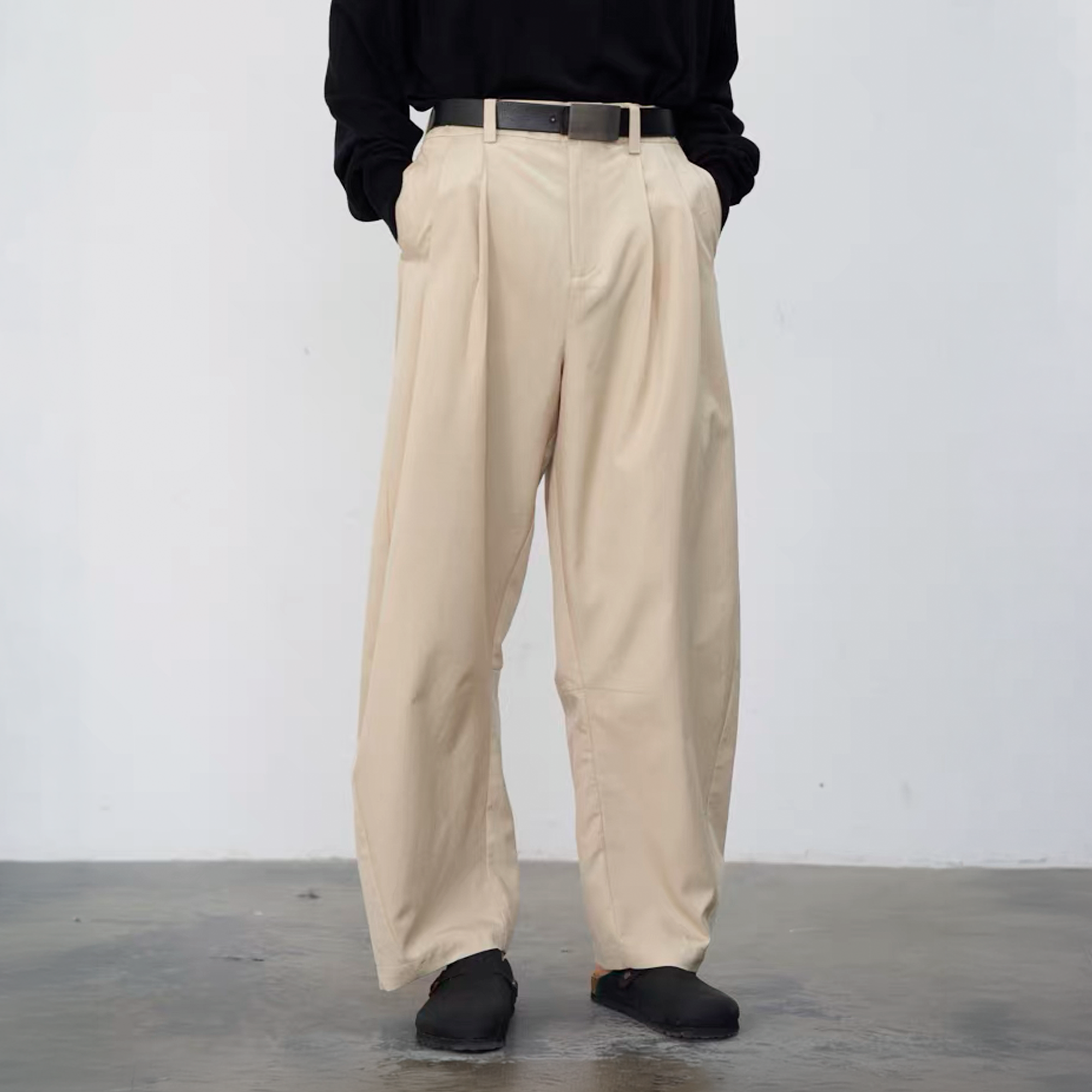 GRAINMUSTARD Retro Pleated High-Waist Wide-Leg Trousers-Pants-XS (Preorder)-Beige-Free Shipping Leatheretro