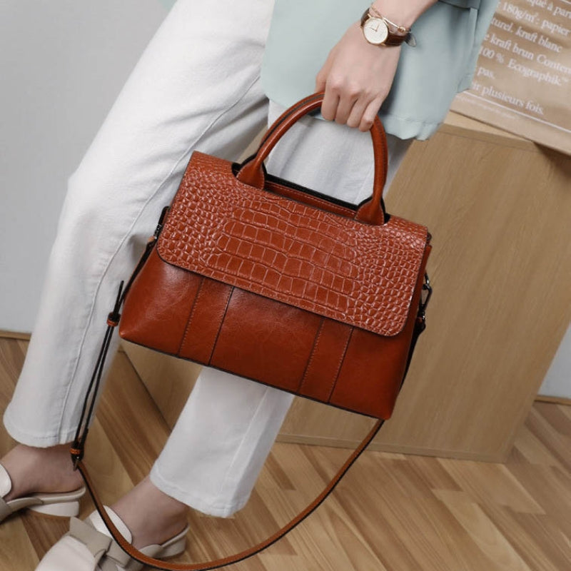 Women's Crossbody Shoulder Bag - Crocodile Pattern Sandwich Zipper Bag-Shoulder Bag-Black-Free Shipping Leatheretro