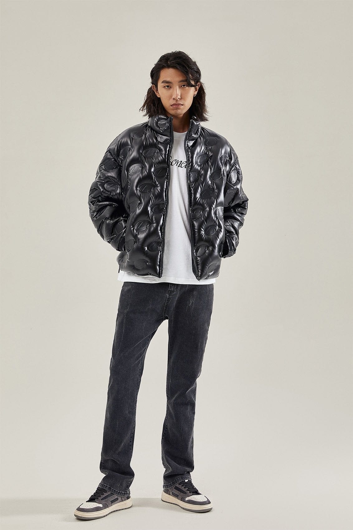 BONELESS High Collar Embossed Down Jacket-Jacket-S-Free Shipping Leatheretro