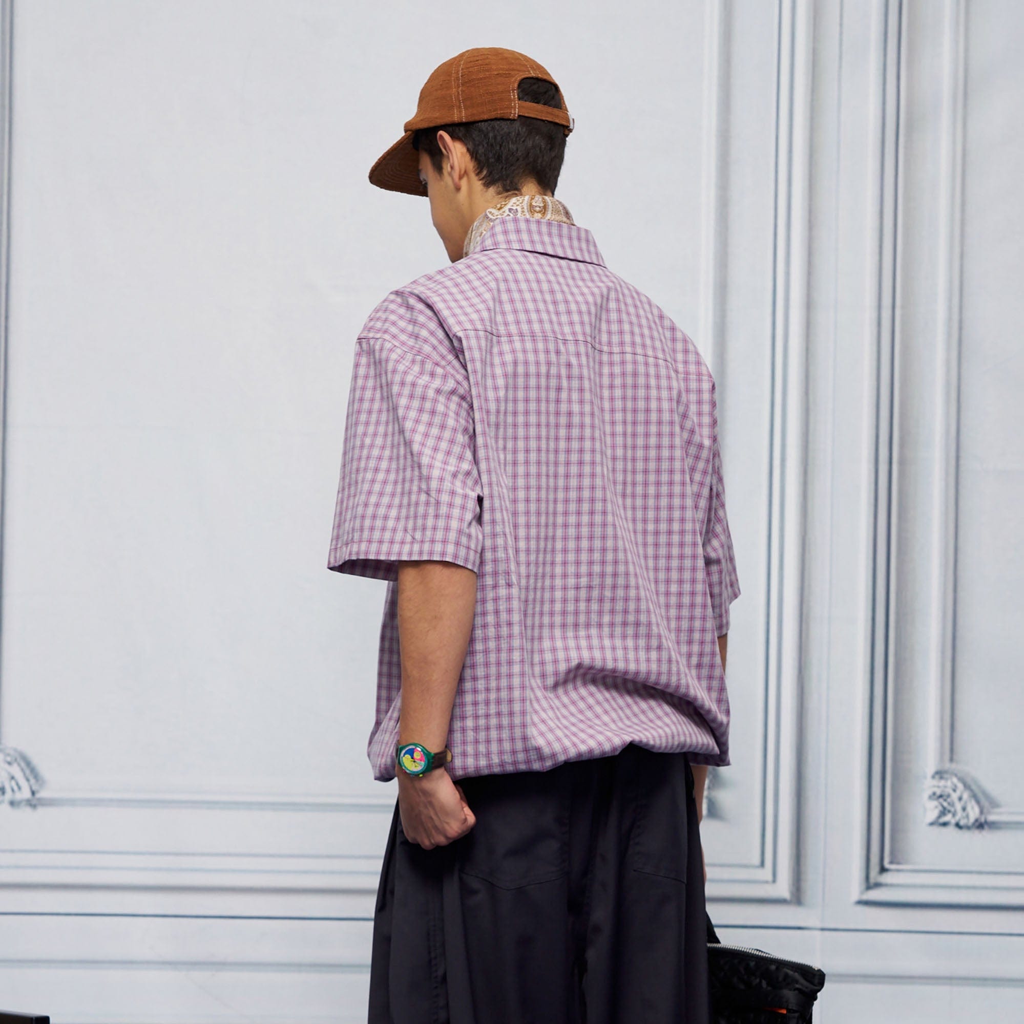 UNLIMITED MOTE Drawstring Hem Plaid Peter Pan Collar Half Shirt-Half shirt-XS-Blue-Free Shipping Leatheretro