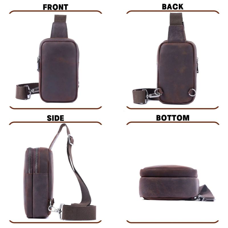 Vintage Full Grain Leather Sling Bag for Men – Premium Crossbody Chest Bag-Chest Bags-Dark Coffee-Free Shipping Leatheretro