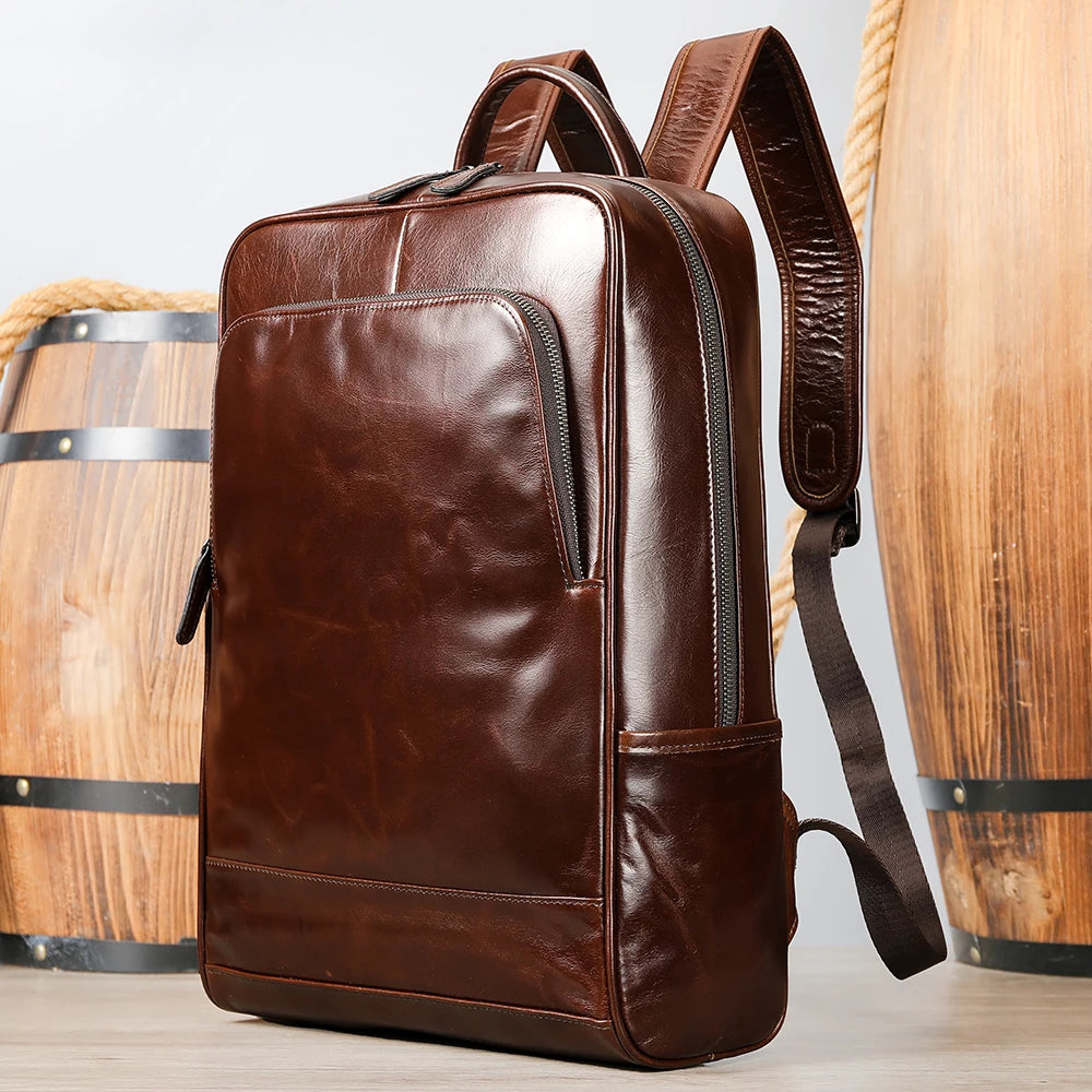 Large Capacity Waterproof Leather Laptop Backpack for Business & Travel-Backpacks-Coffee-Free Shipping Leatheretro
