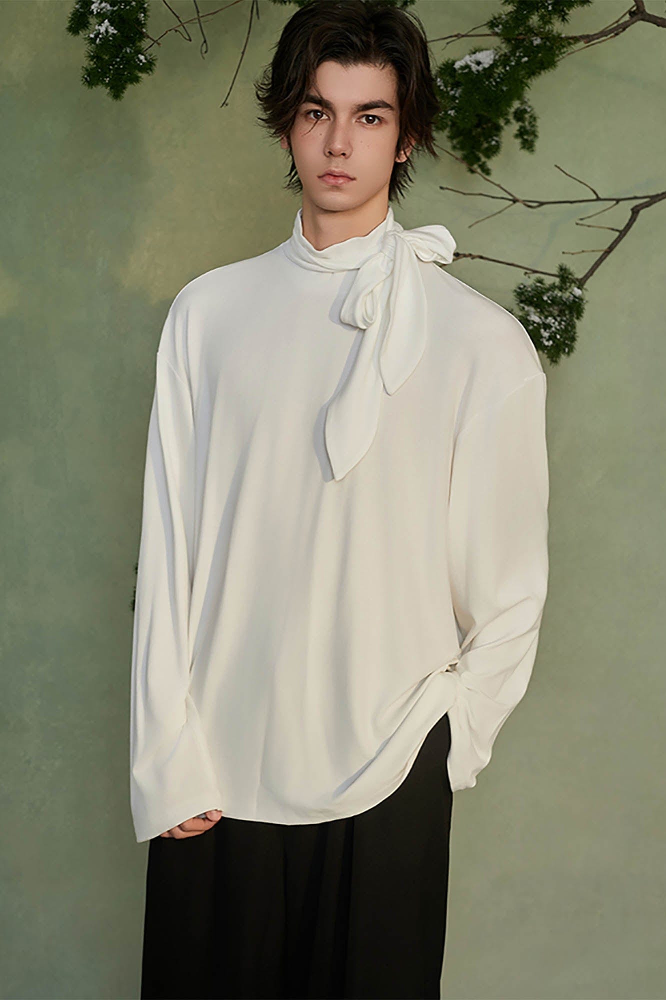 JIECHI Bow-Tie Stand-Neck Long-Sleeve Tee-L/S Tee-M-Free Shipping Leatheretro