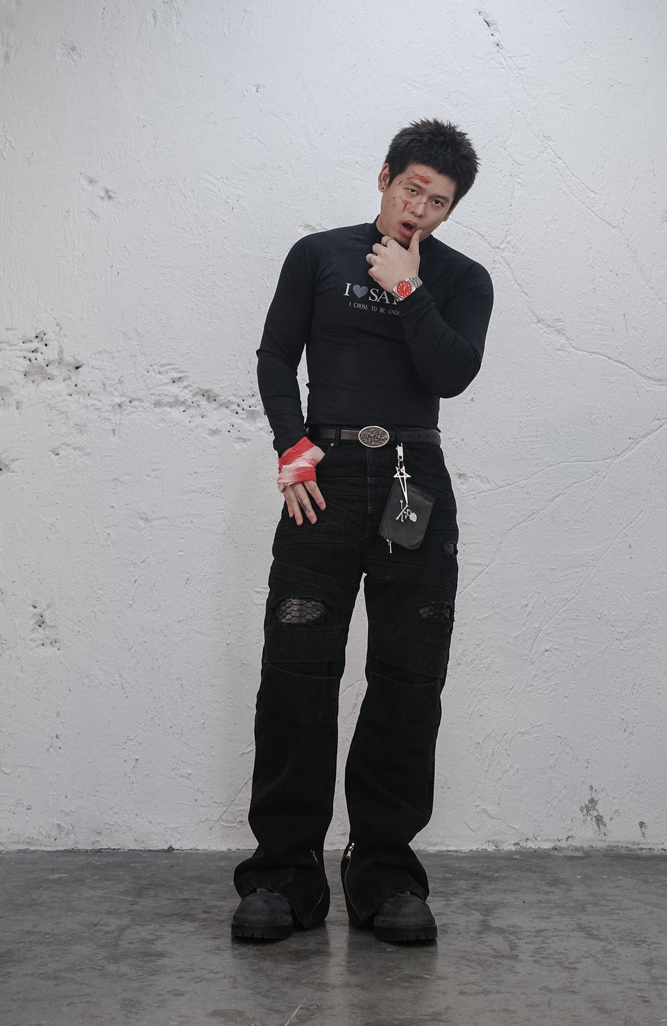 UNDERWATER Satan Racing Mock-Neck Long-Sleeve Tee-L/S Tee-S-Free Shipping Leatheretro