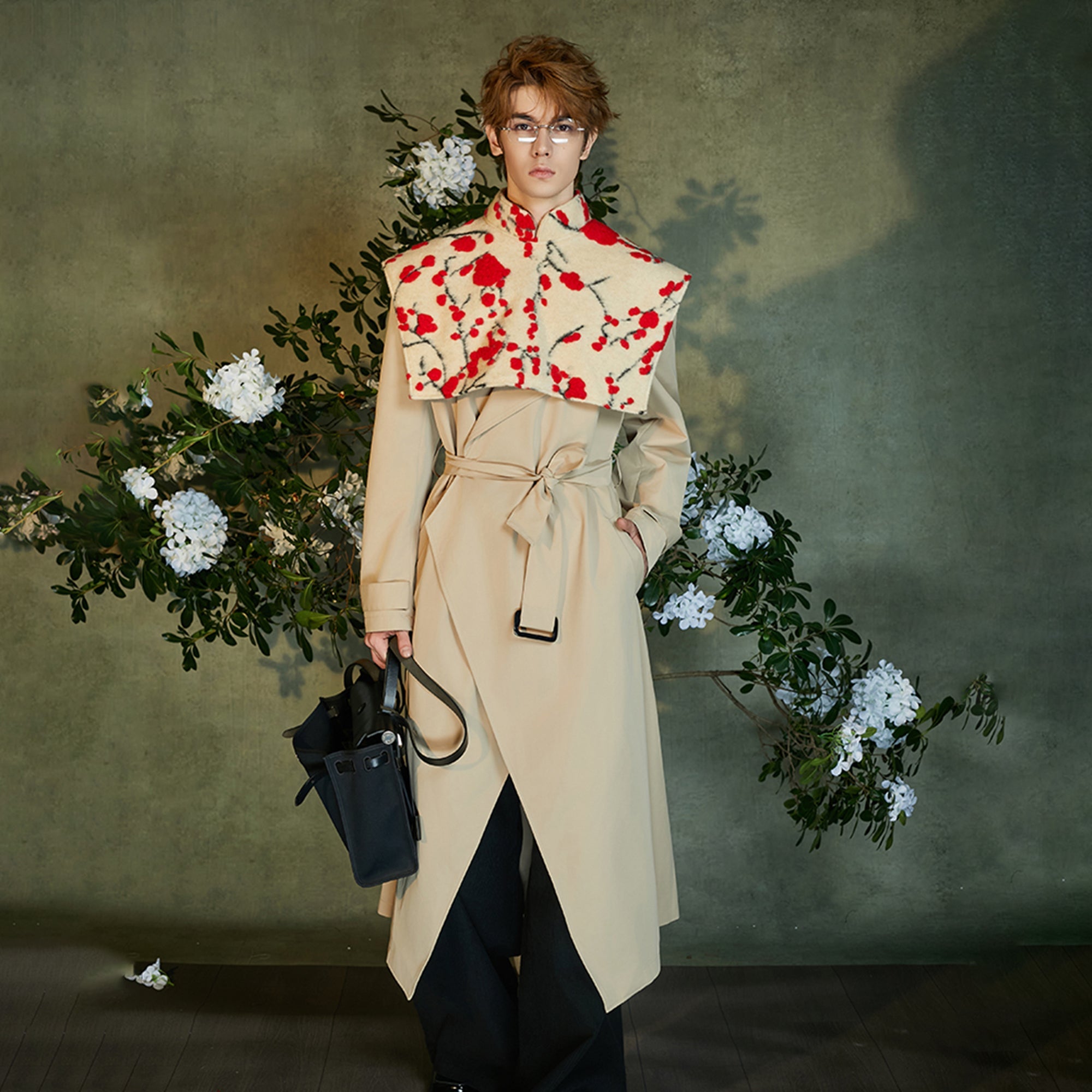 JIECHI Detachable Jacquard Cape Belted Coat-Jacket-M (Preorder)-Coat-Free Shipping Leatheretro