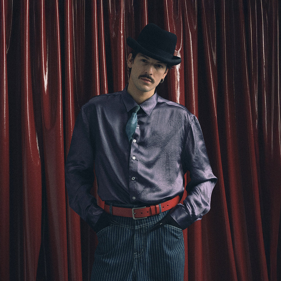 TRECLUB Glossy Embroidered-Placket Drapey Shirt-Shirt-S-Blue-Free Shipping Leatheretro