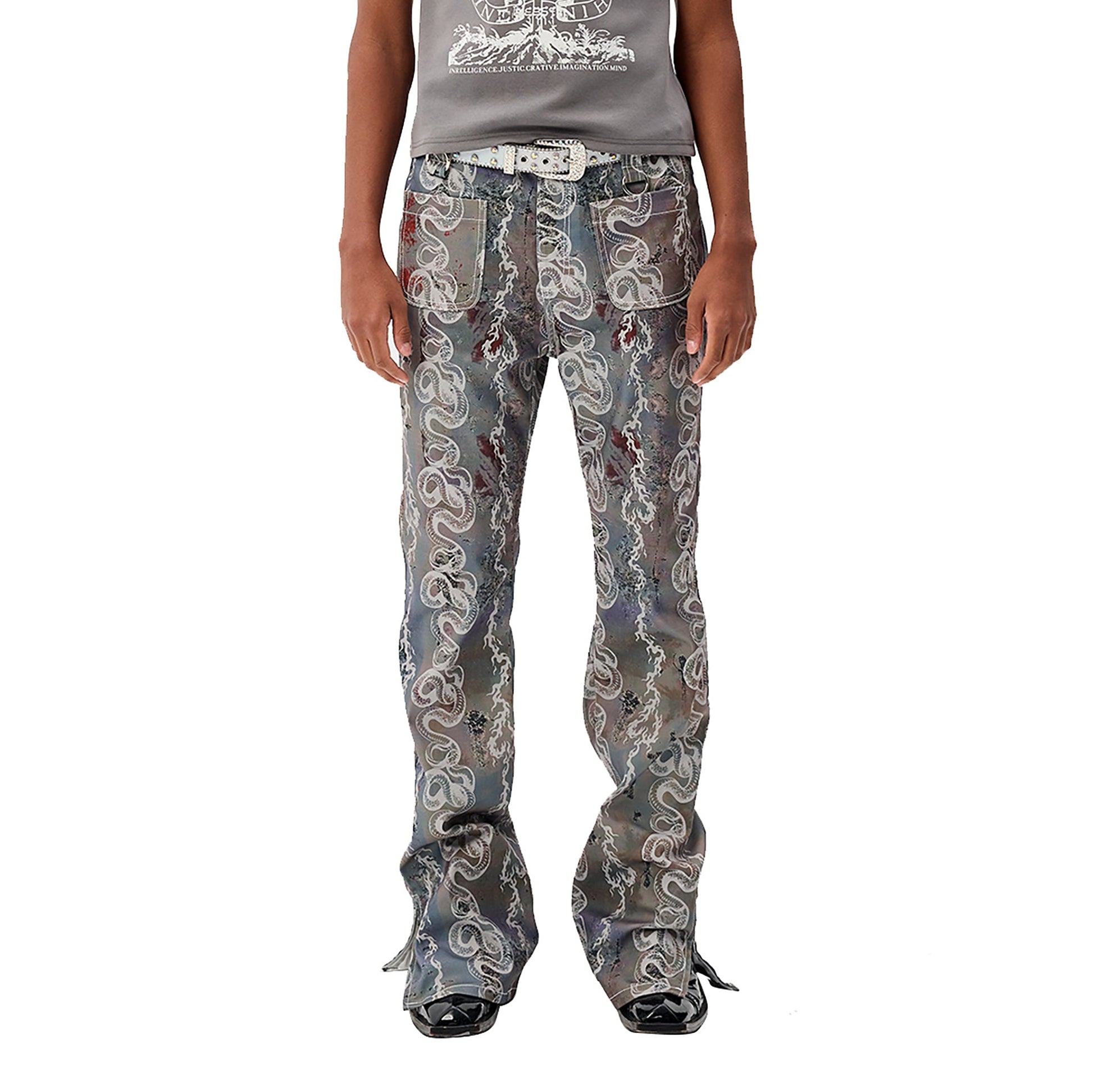 CYCYCY Serpentine Graphic Flared Jeans-Jeans-XXS / 27"-Free Shipping Leatheretro