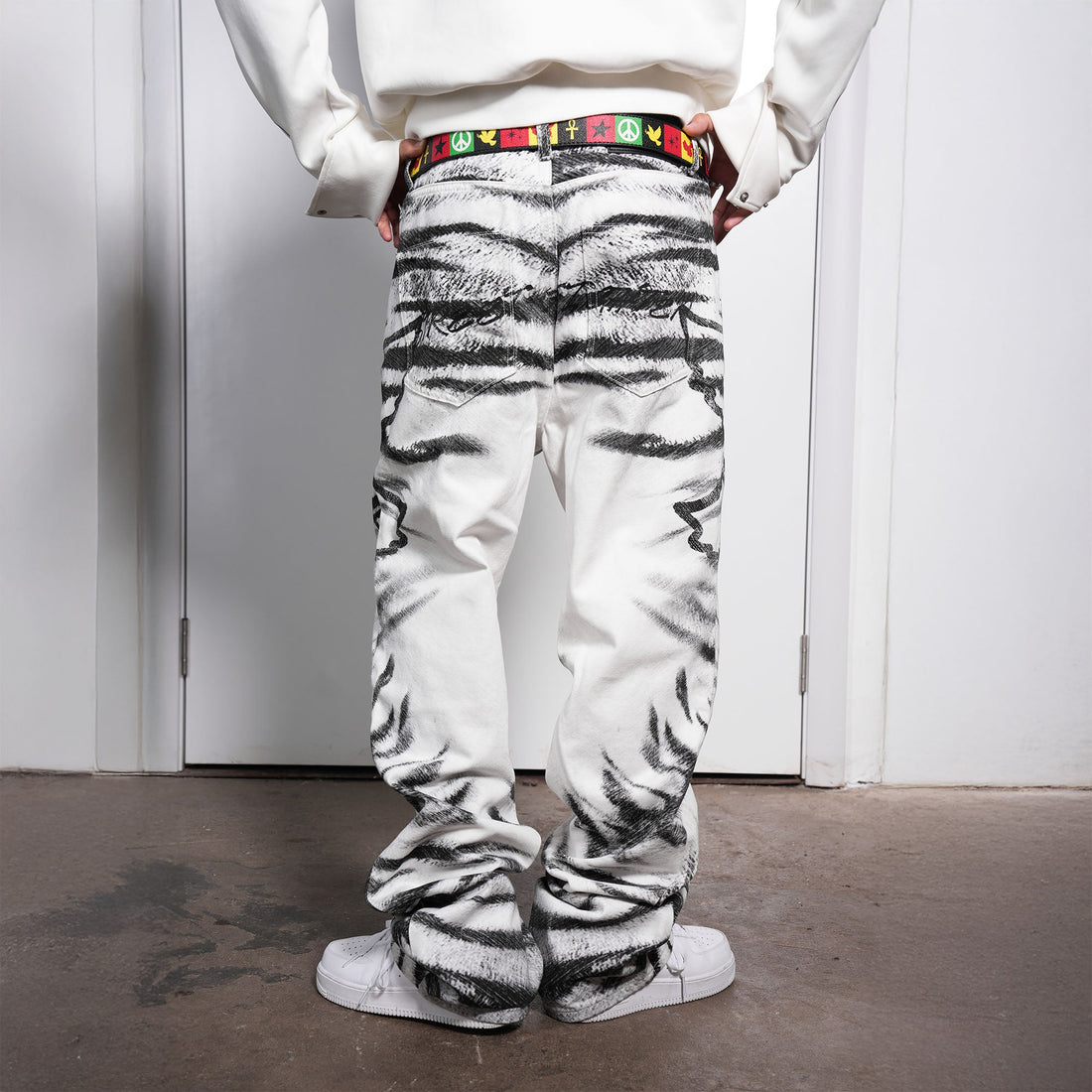 VINKID Tiger Camo Peace Dove Straight-Leg Pants-Pants-S-Free Shipping Leatheretro