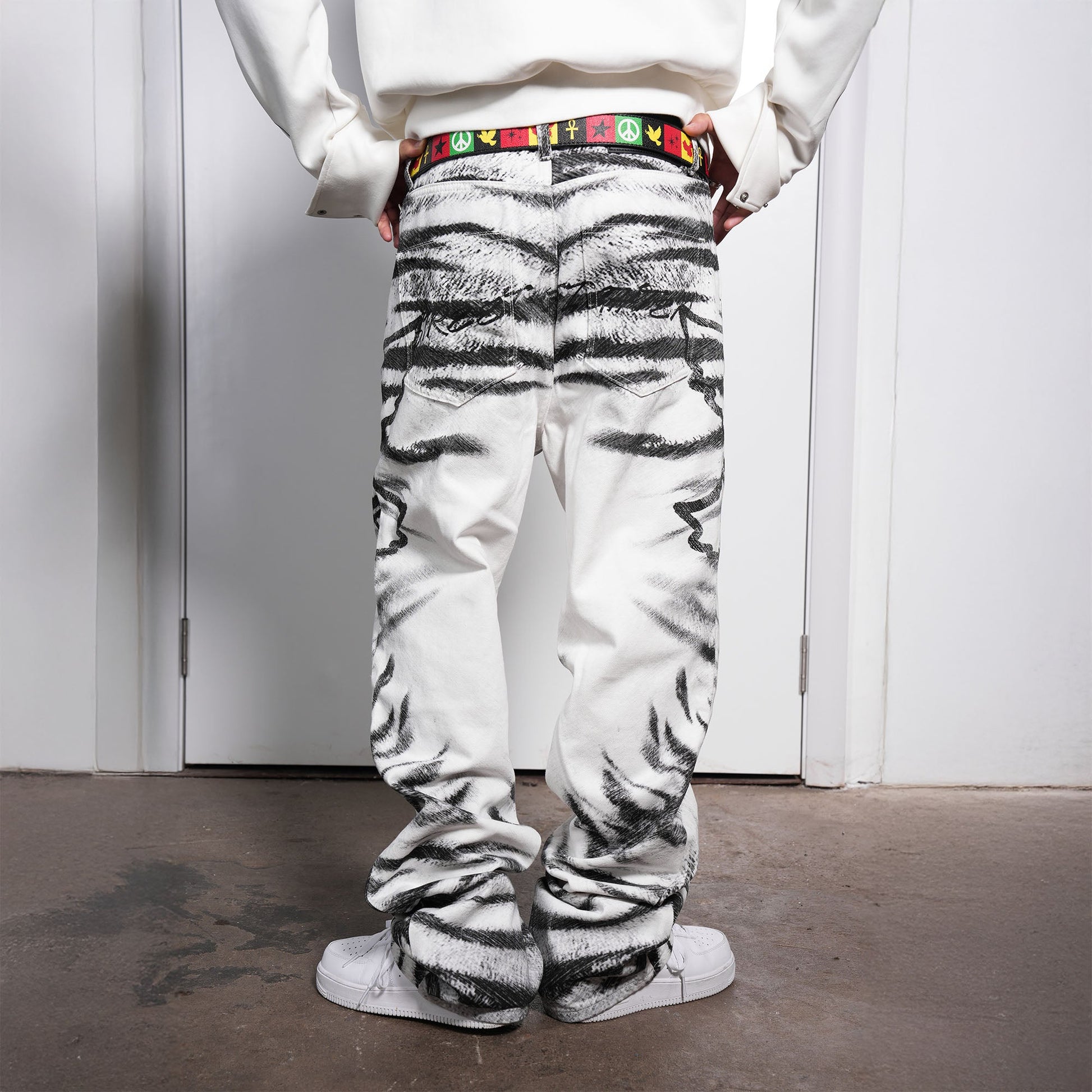 VINKID Tiger Camo Peace Dove Straight-Leg Pants-Pants-S-Free Shipping Leatheretro