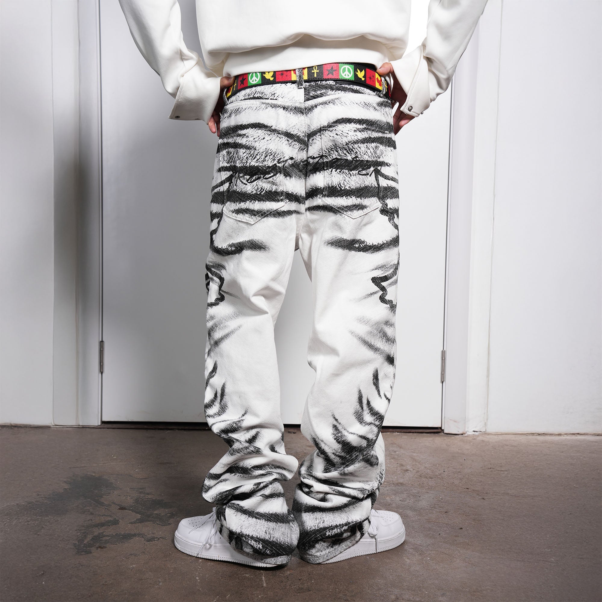 VINKID Tiger Camo Peace Dove Straight-Leg Pants-Pants-S-Free Shipping Leatheretro