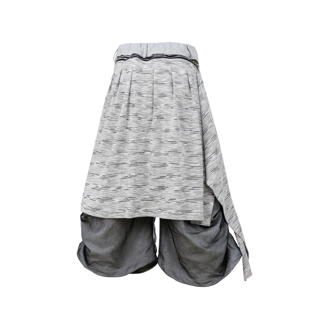 RELABEL Detachable Striped Drape Ruched Oversized Shorts Gray-Shorts-XS (Preorder)-Free Shipping Leatheretro