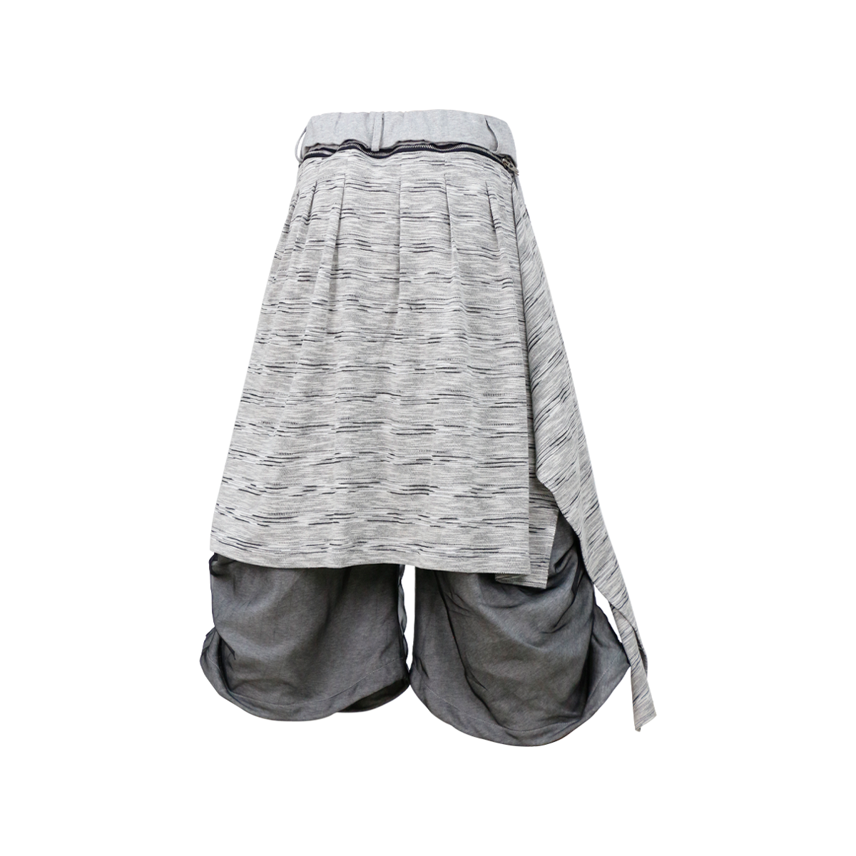 RELABEL Detachable Striped Drape Ruched Oversized Shorts Gray-Shorts-XS (Preorder)-Free Shipping Leatheretro