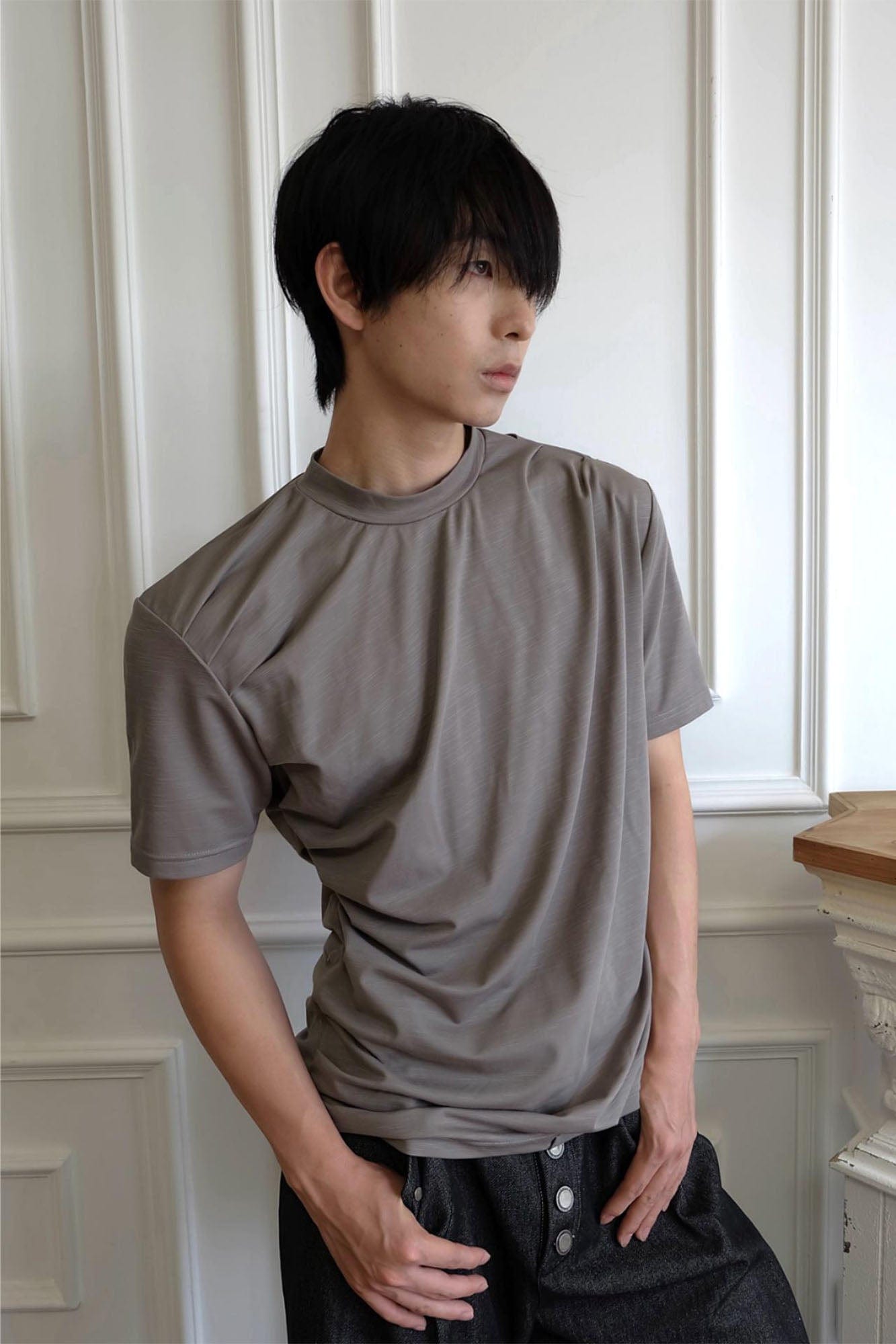 SSIN7 Essential Drape Texture Mock T-Shirt-T Shirt-S-Gray-Free Shipping Leatheretro