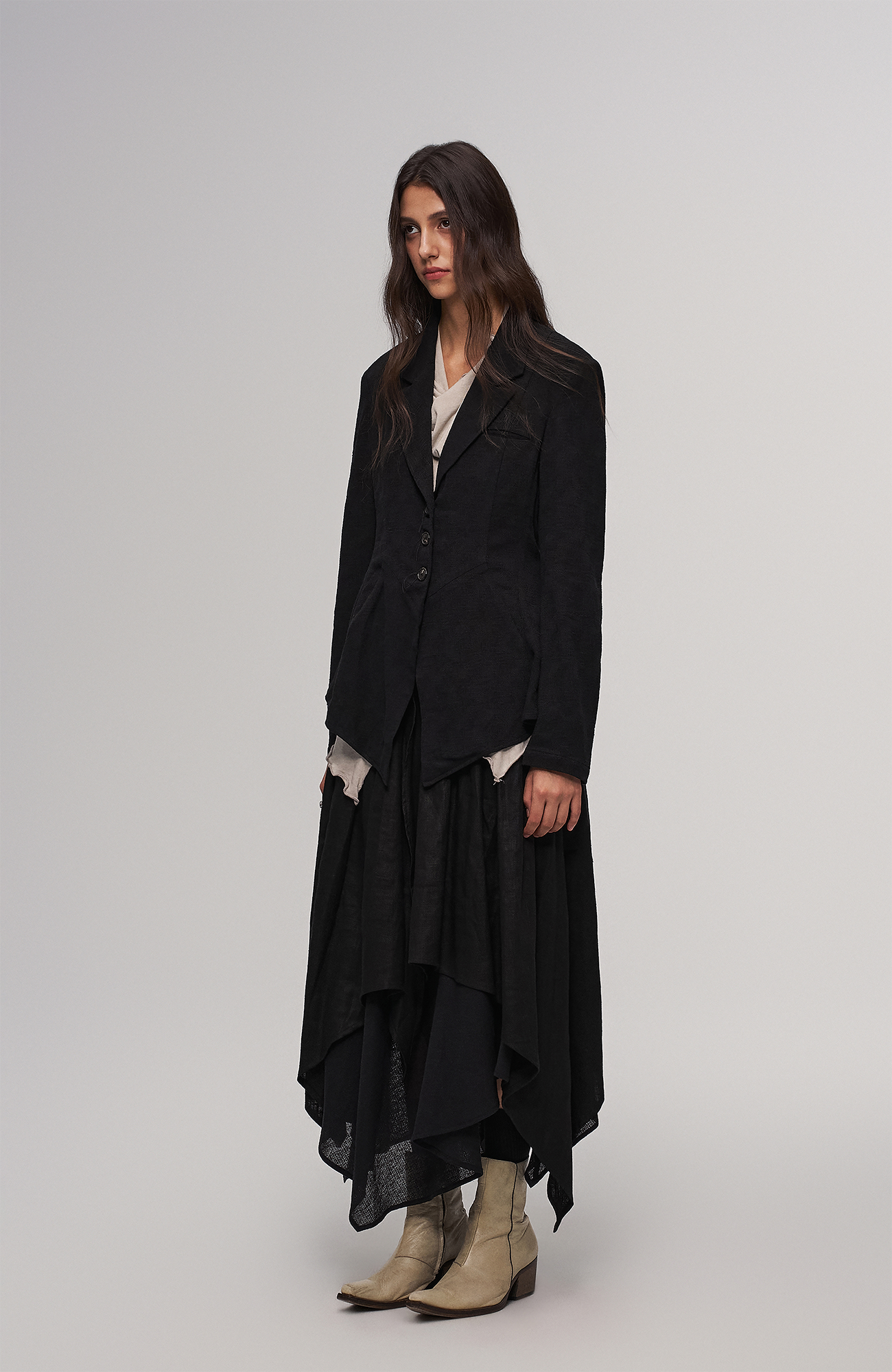 ILNya Nieternite Nifutur Asymmetric Hem Linen-Blend Blazer-Jacket-S(0)-Free Shipping Leatheretro