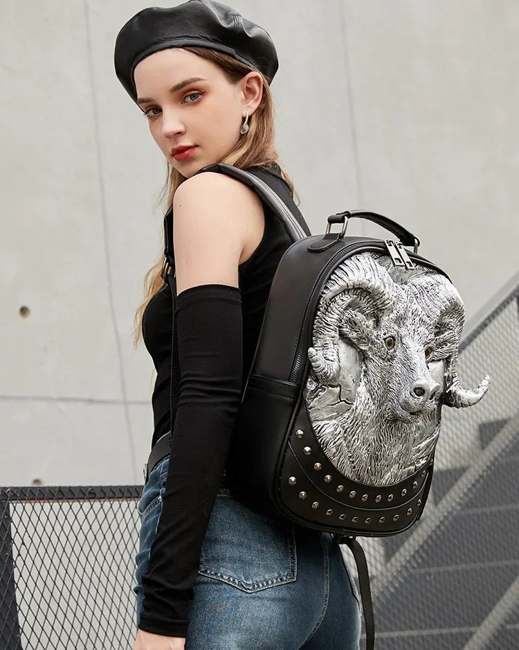 3D Goat Backpack | PU Leather Unisex Travel & School Bag-Backpacks-Black-Free Shipping Leatheretro