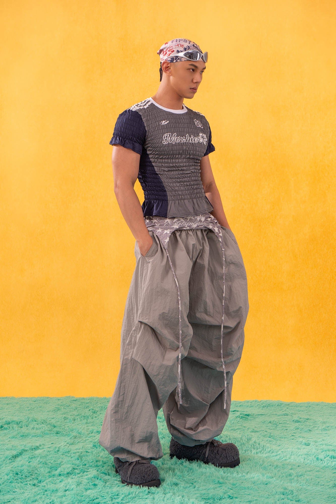 CLP Athletic Crinkled Stretch Paneled Ruffle T-Shirt-T Shirt-S-Gray-Free Shipping Leatheretro