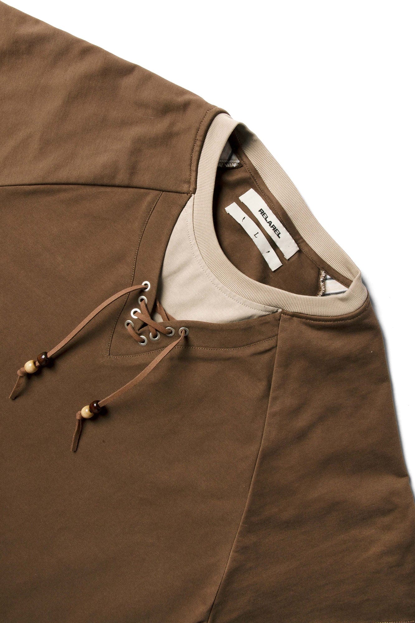 RELABEL Layered Stripe-Sleeve Lace-Up Sweatshirt Brown-Sweatshirt-XS-Free Shipping Leatheretro