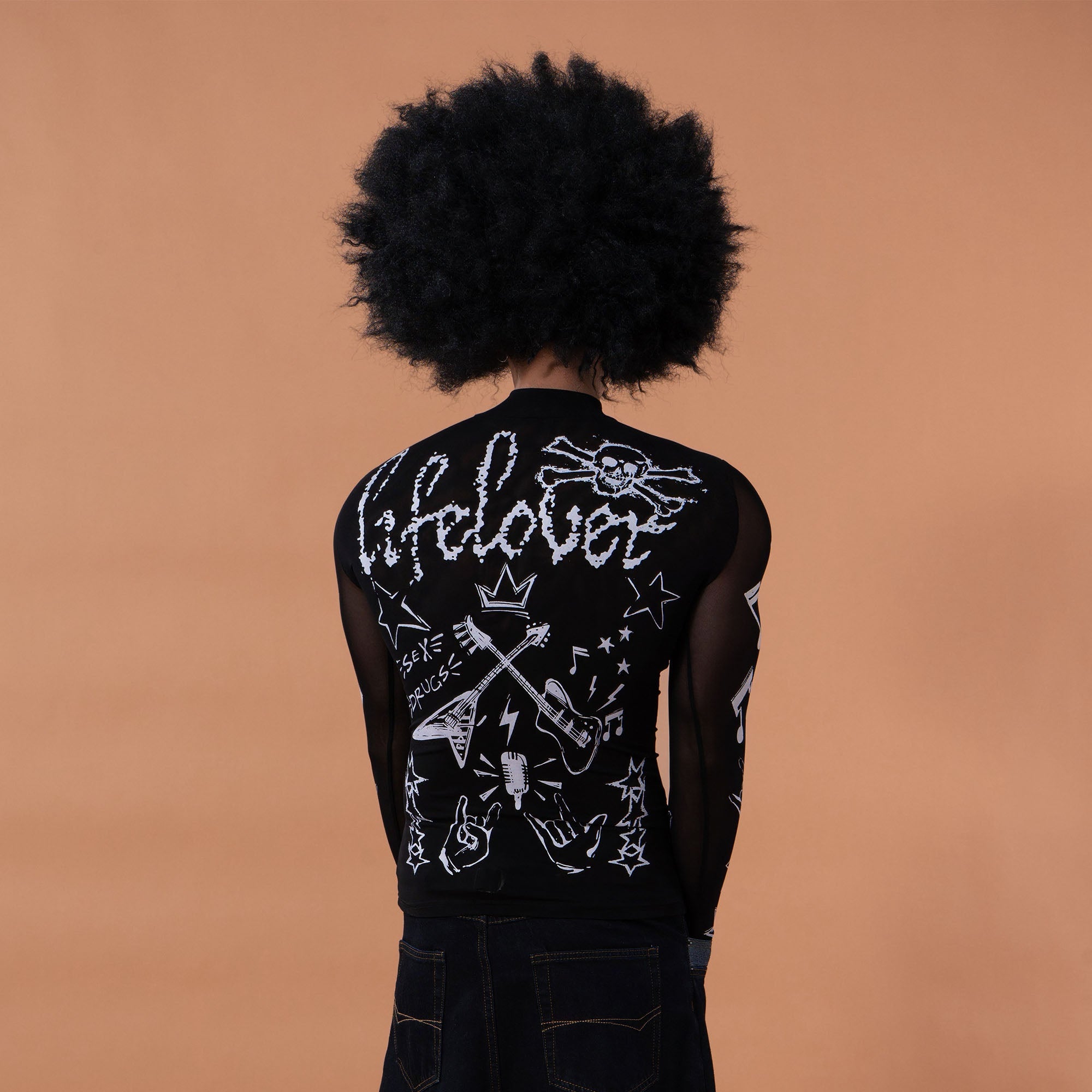 CLP Full-Print Graffiti Mesh Long-Sleeve Tee-L/S Tee-M (Preorder)-Free Shipping Leatheretro