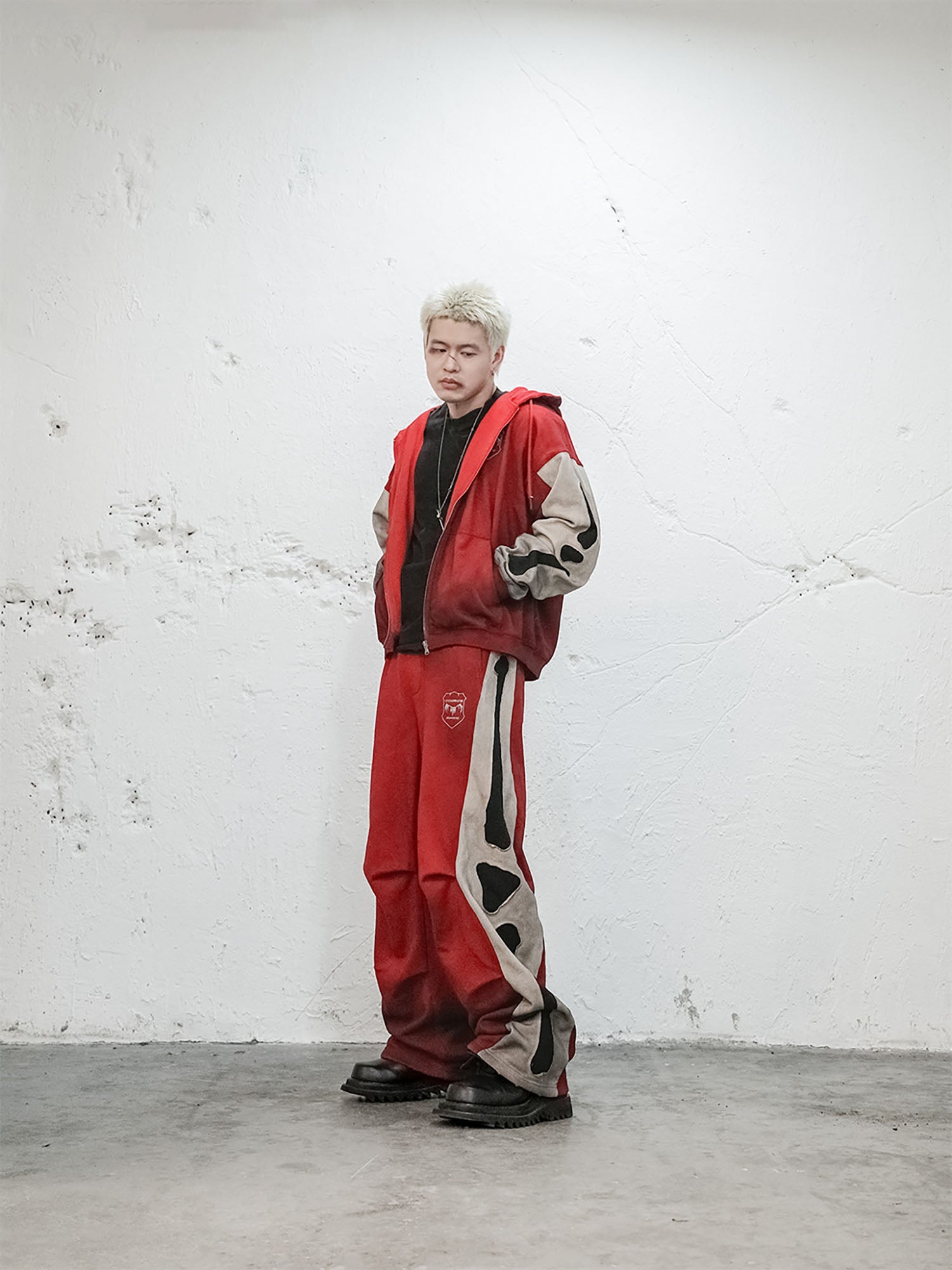 UNDERWATER Skeleton Distressed Contrast Panel Hooded Jacket-Jacket-S-Free Shipping Leatheretro