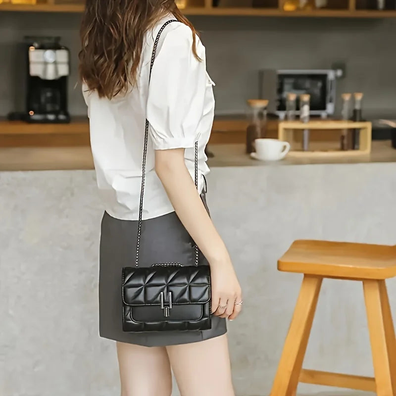 Elegant Black Mini Tartan Crossbody Bag - Adjustable Shoulder Strap Handbag-Messenger Bag-Black-Free Shipping Leatheretro