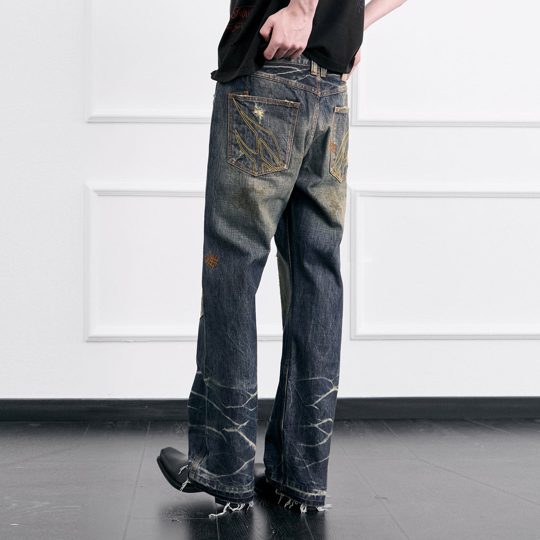 FACEONLAB Grunge Distressed Straight-Leg Jeans-Jeans-M (Preorder)-Free Shipping Leatheretro