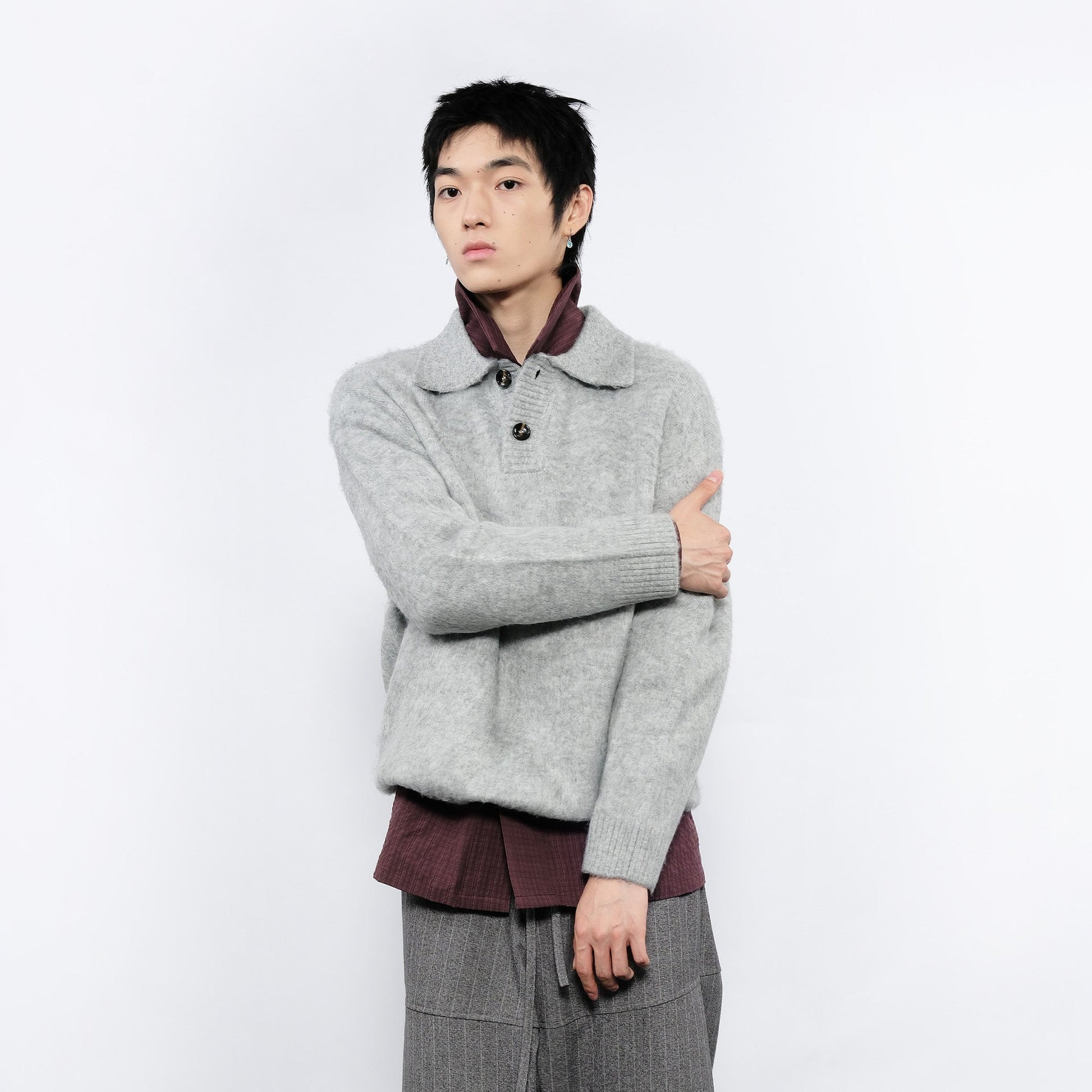 7440 37 1 Fluffy Half-Button Polo Sweater-Jacket-S-Blue-Free Shipping Leatheretro