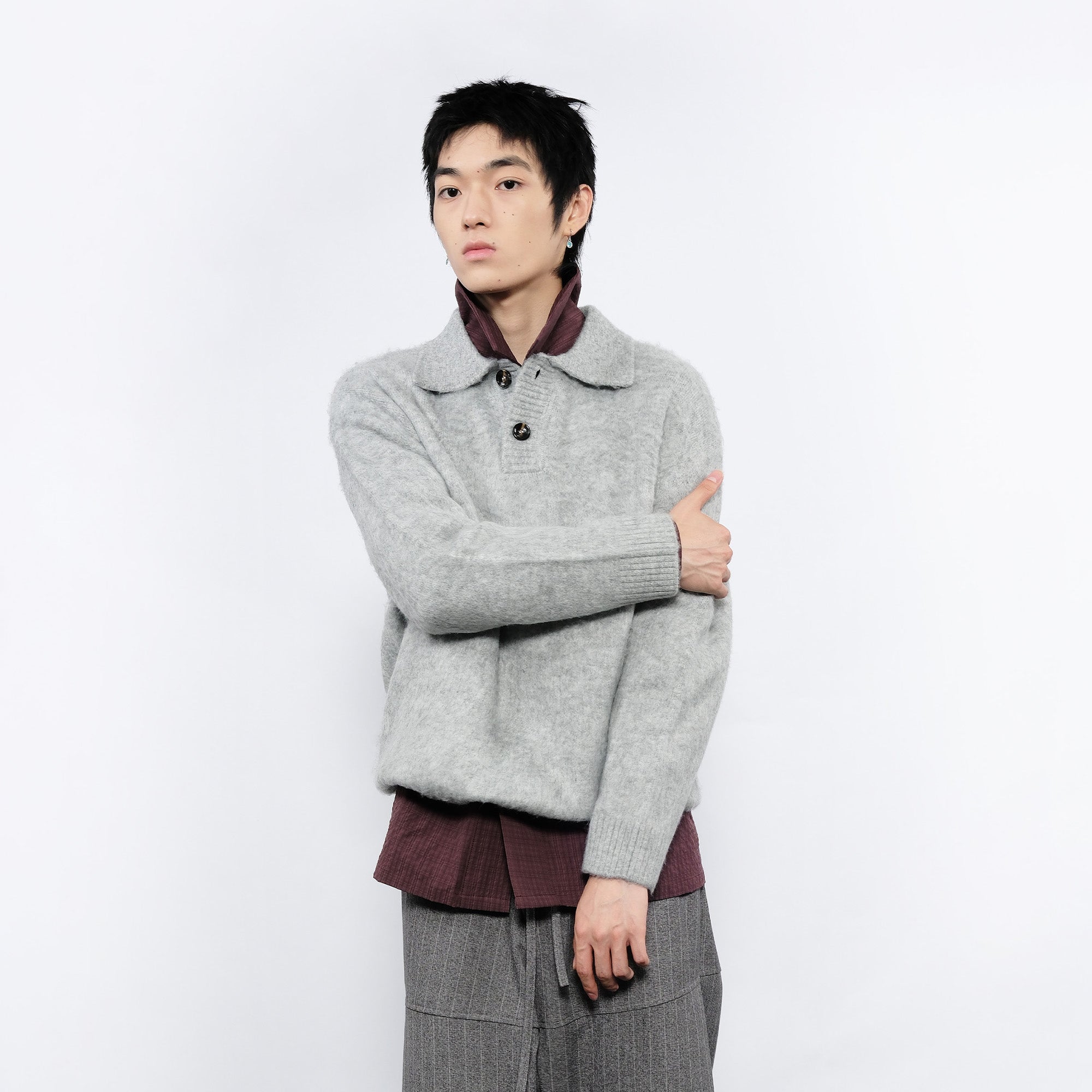 7440 37 1 Fluffy Half-Button Polo Sweater-Jacket-S-Blue-Free Shipping Leatheretro