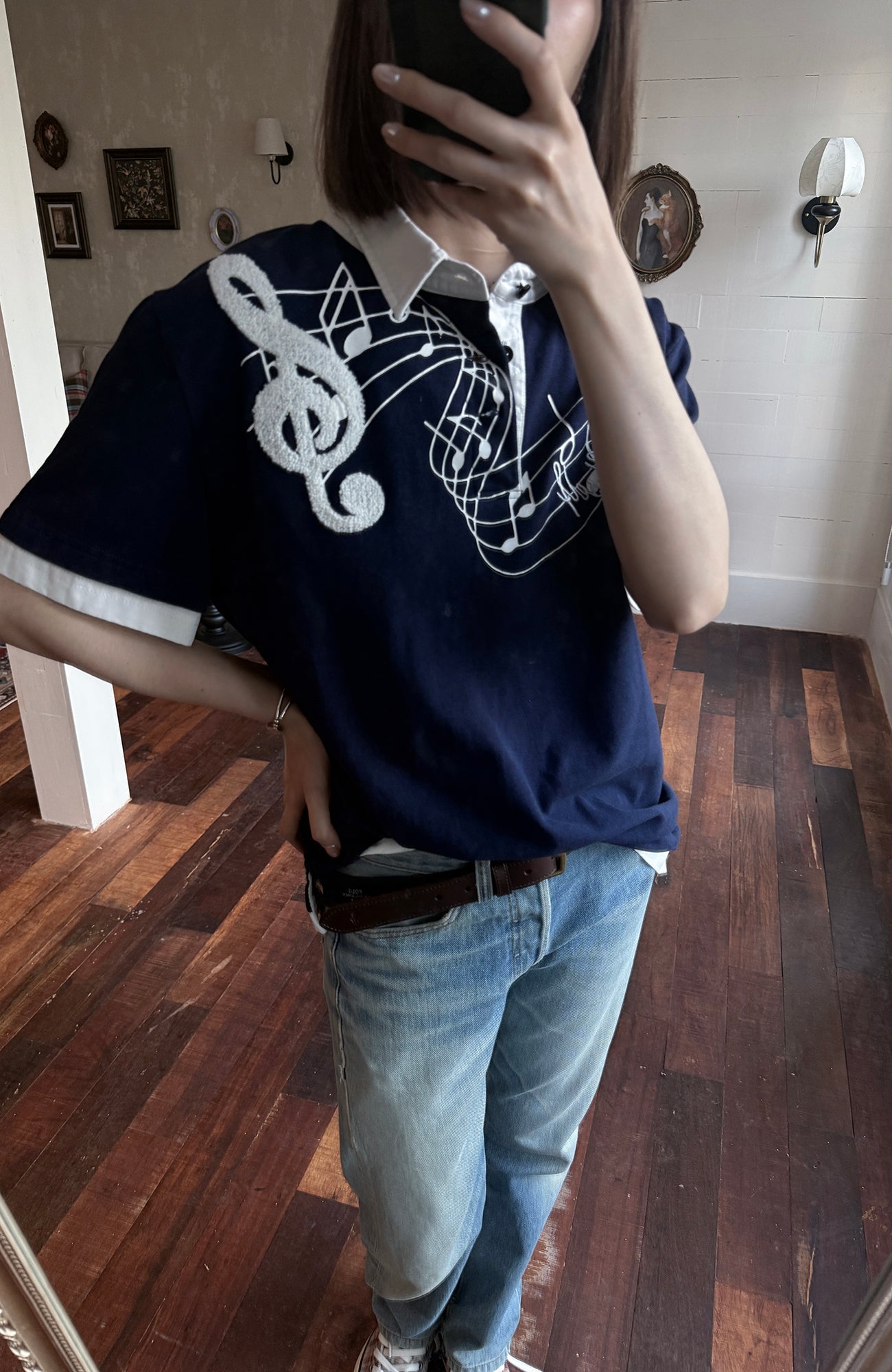 TRECLUB Music Note Embroidered Polo T-Shirt-T Shirt-S (preorder)-Free Shipping Leatheretro