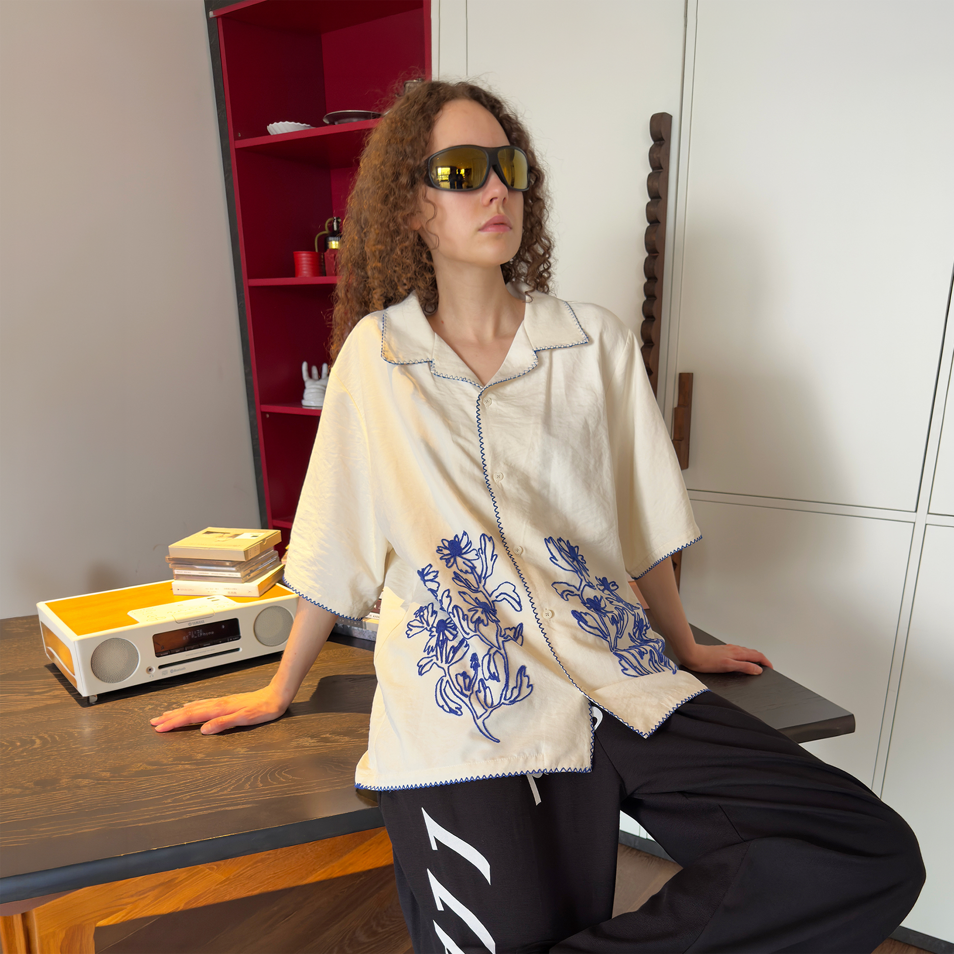 MIICHOUS Floral Embroidered Short-Sleeve Shirt-Half shirt-S (Preorder)-Free Shipping Leatheretro
