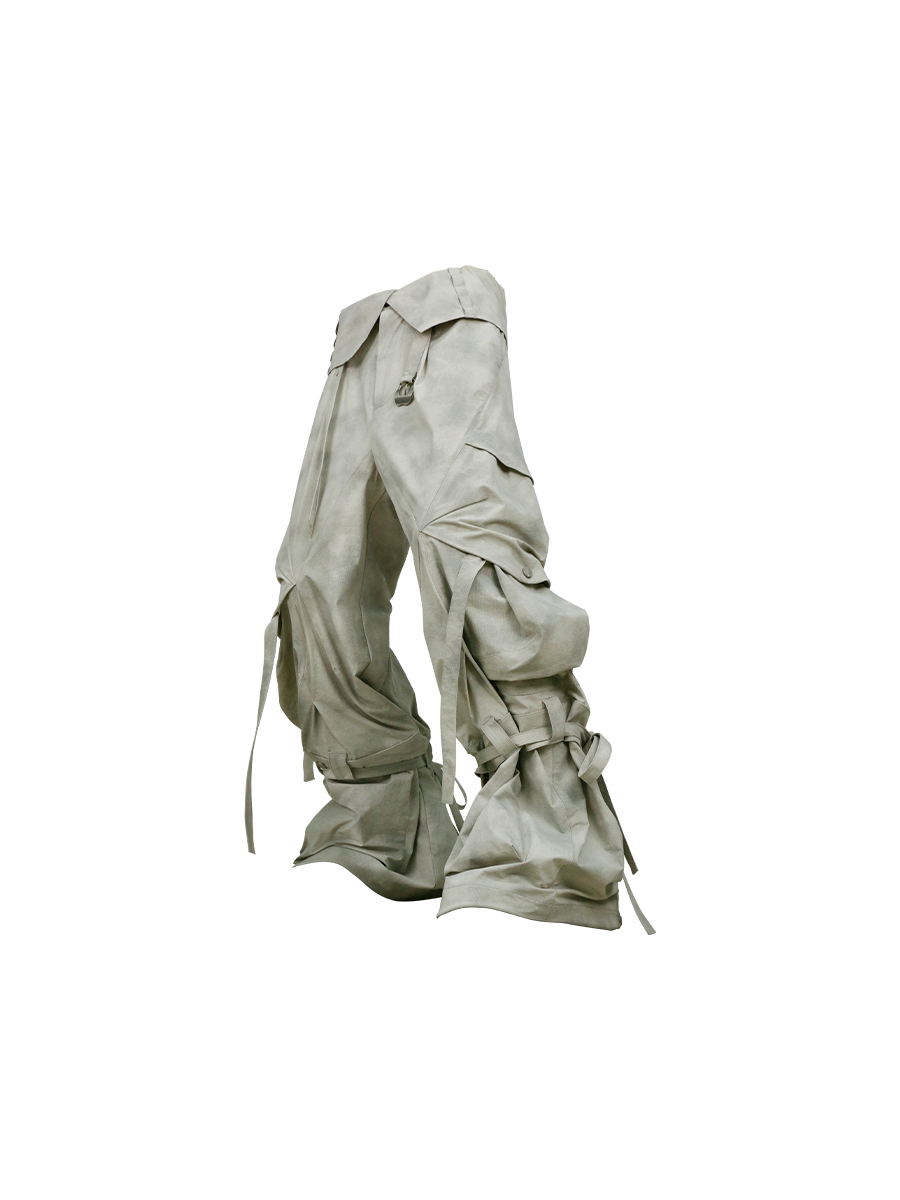 RELABEL Detachable Ruched Inverted Waist Cargo Pants-Pants-XS (Preorder)-Black-Free Shipping Leatheretro