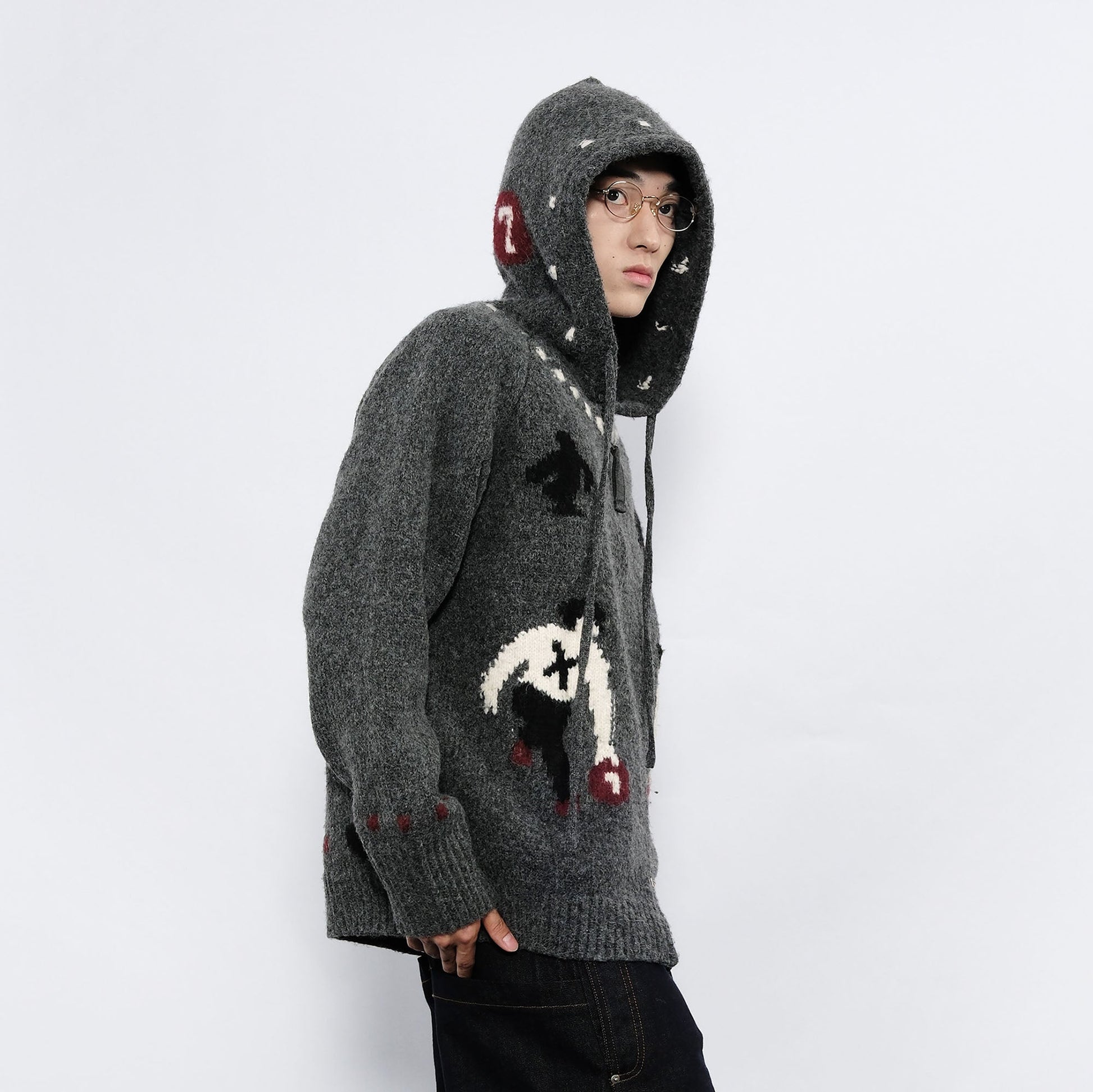 7440 37 1 Fair Isle Wool-Blend Hooded Cardigan-Jacket-S-Free Shipping Leatheretro