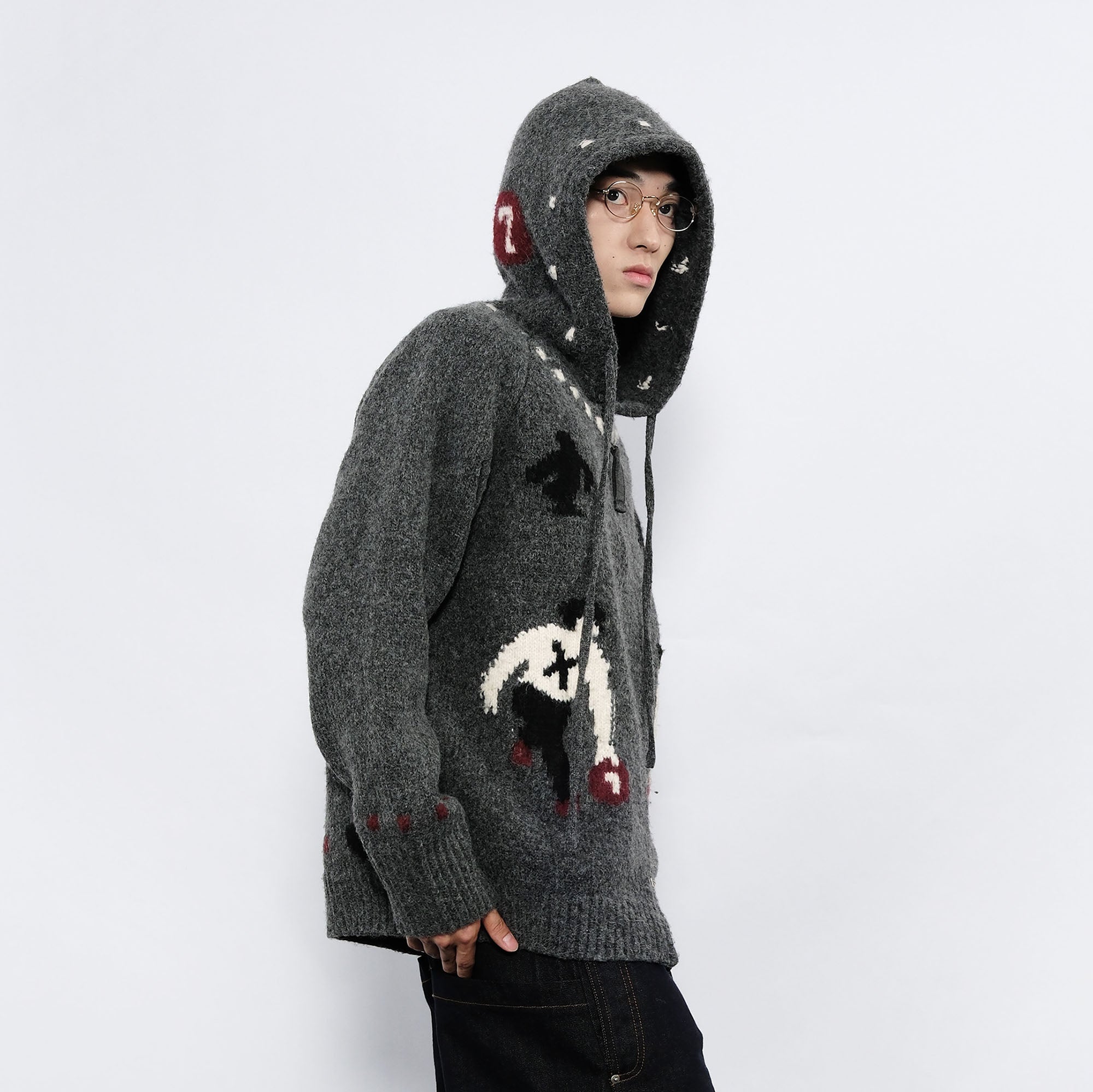 7440 37 1 Fair Isle Wool-Blend Hooded Cardigan-Jacket-S-Free Shipping Leatheretro