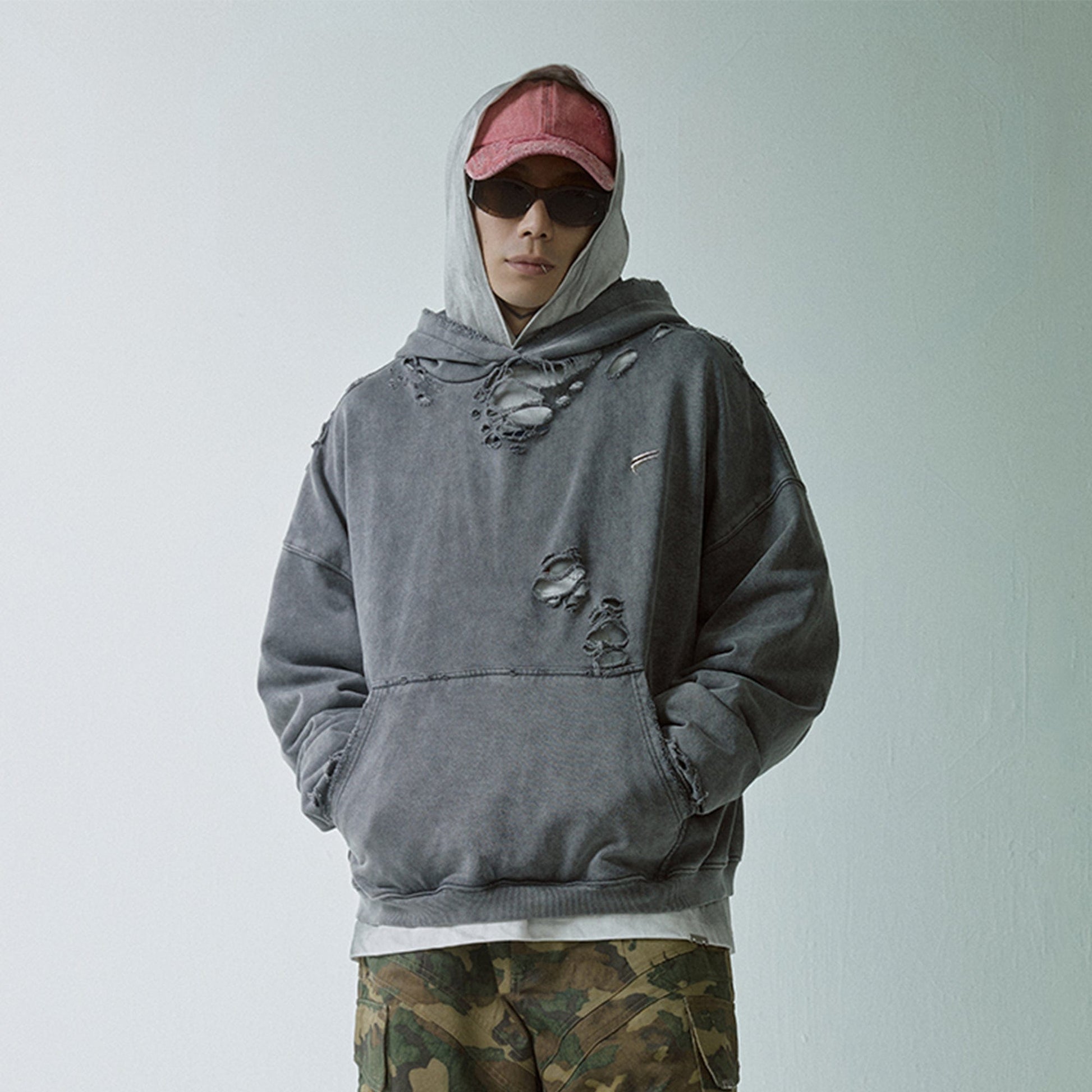 F2CE Essential Oversized Distressed Hoodie-Hoodie-S-Gray-Free Shipping Leatheretro