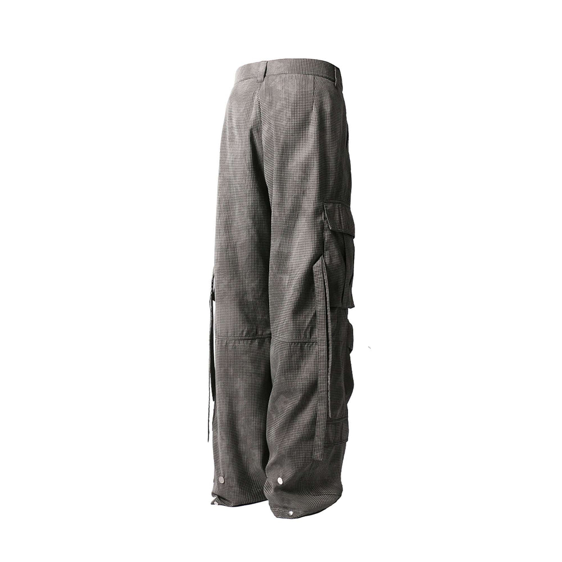 RELABEL Mini Checker Multi-Pocket Strap Pleated Cargo Pants Dark Gray-Pants-XS-Free Shipping Leatheretro