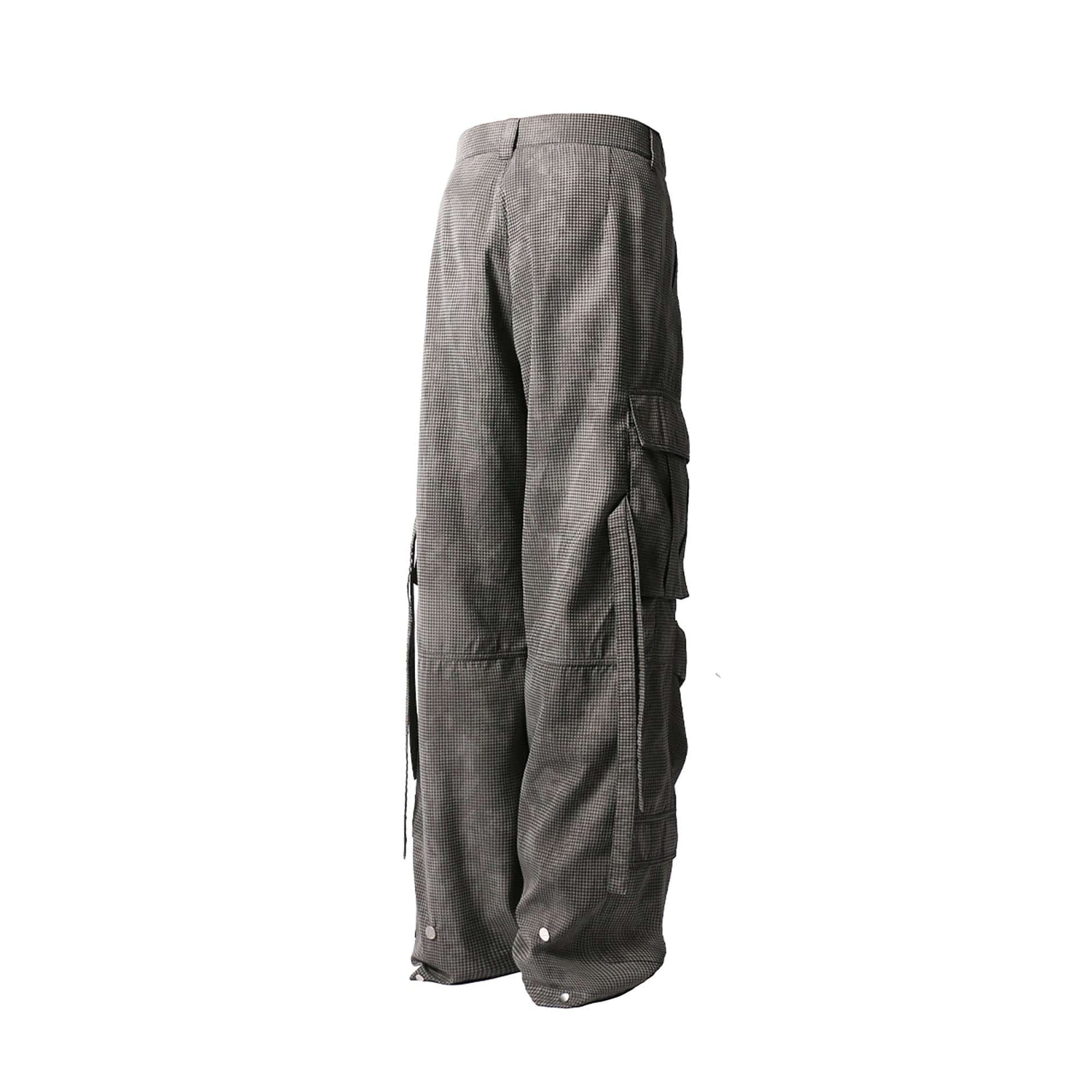 RELABEL Mini Checker Multi-Pocket Strap Pleated Cargo Pants Dark Gray-Pants-XS-Free Shipping Leatheretro