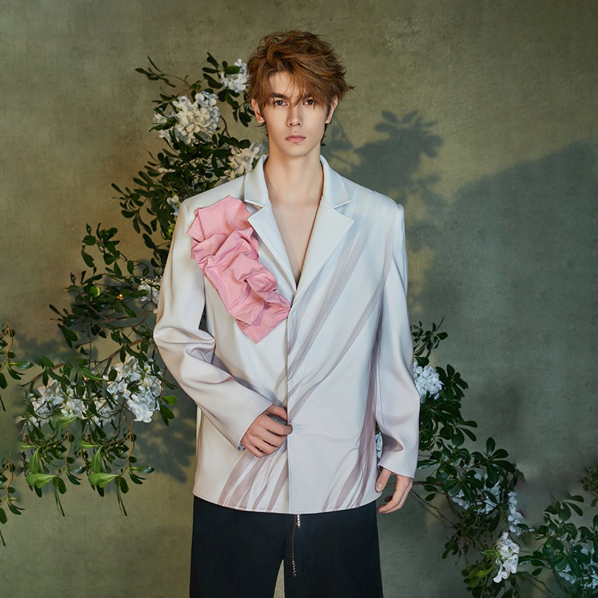 JIECHI Tulle Overlay Ruched Petal Blazer-Jacket-M (Preorder)-Free Shipping Leatheretro