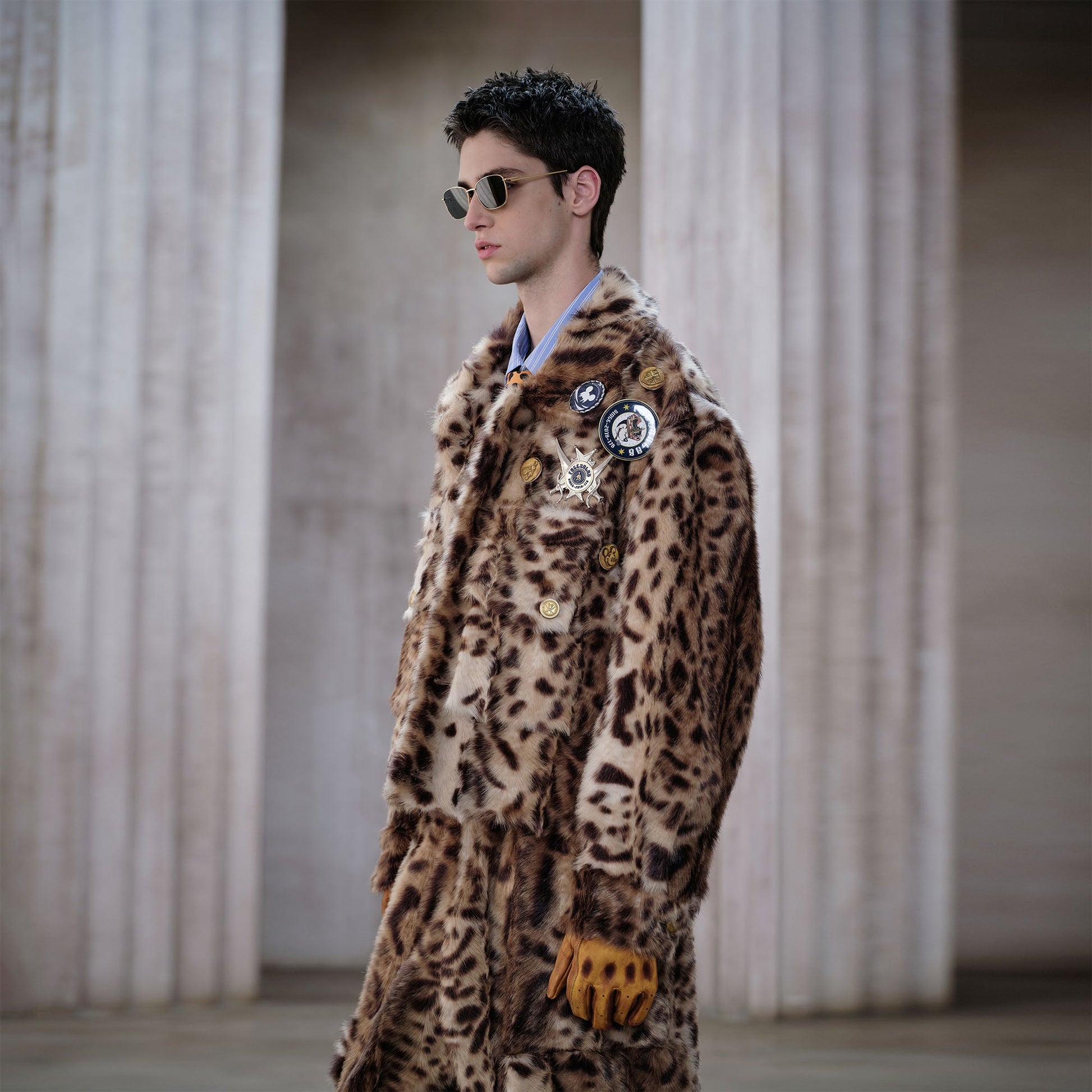 FACEONLAB Leopard Faux Fur Jacket-Jacket-M-With Badges (Badges Packaged Separately)-Free Shipping Leatheretro