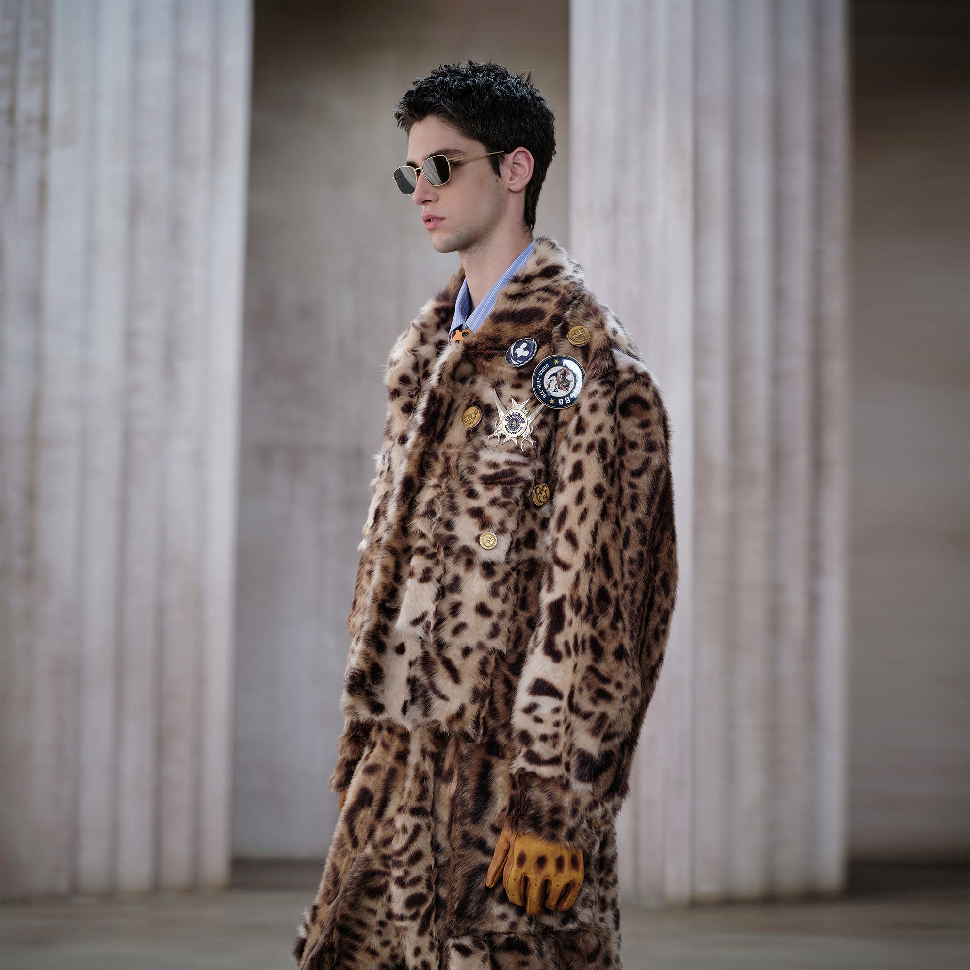 FACEONLAB Leopard Faux Fur Jacket-Jacket-M-With Badges (Badges Packaged Separately)-Free Shipping Leatheretro