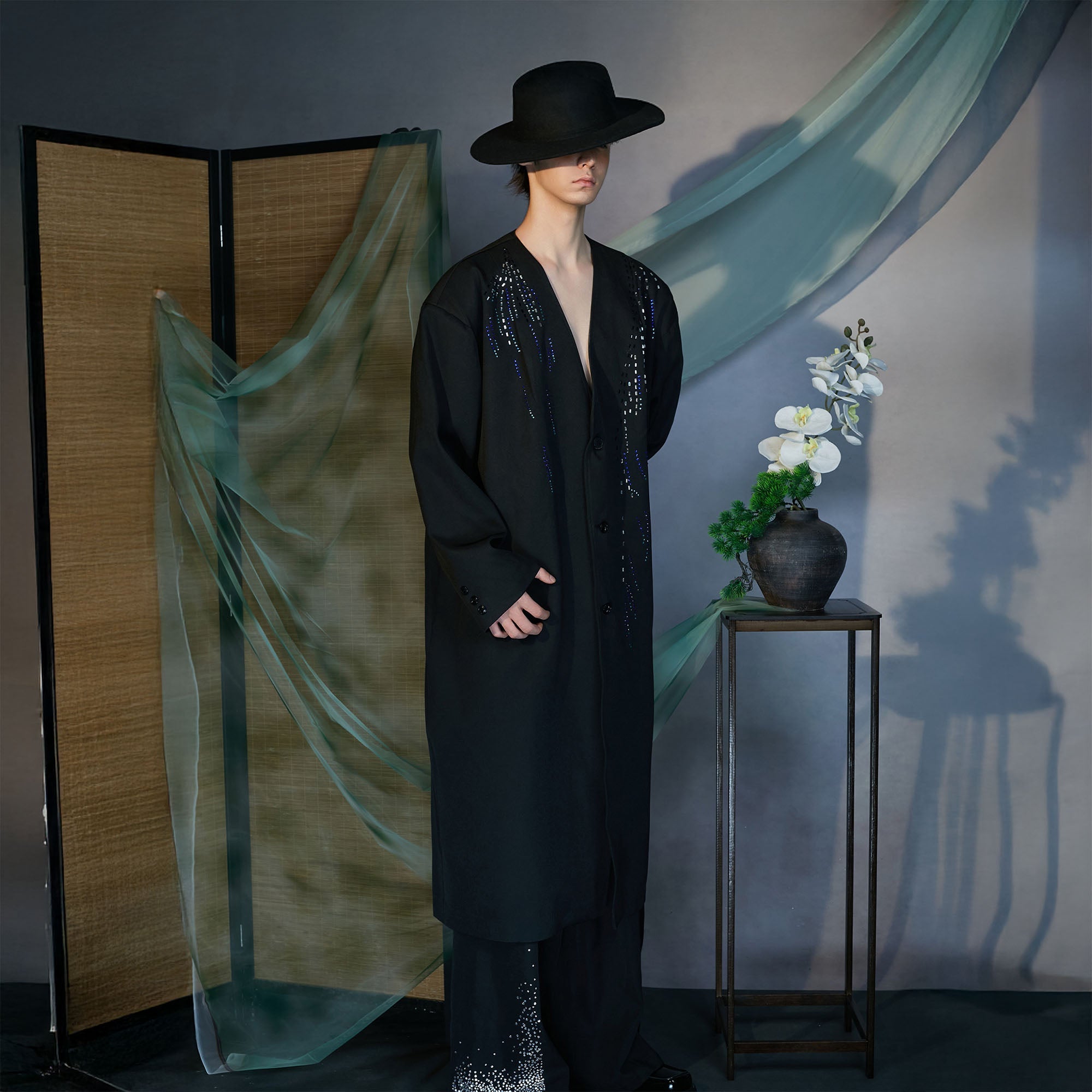 JIECHI Sequin Embroidery V-Neck Overcoat-Jacket-M (Preorder)-Free Shipping Leatheretro