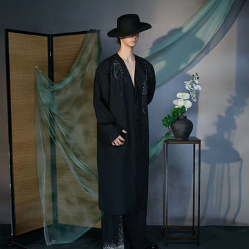 JIECHI Sequin Embroidery V-Neck Overcoat-Jacket-M (Preorder)-Free Shipping Leatheretro