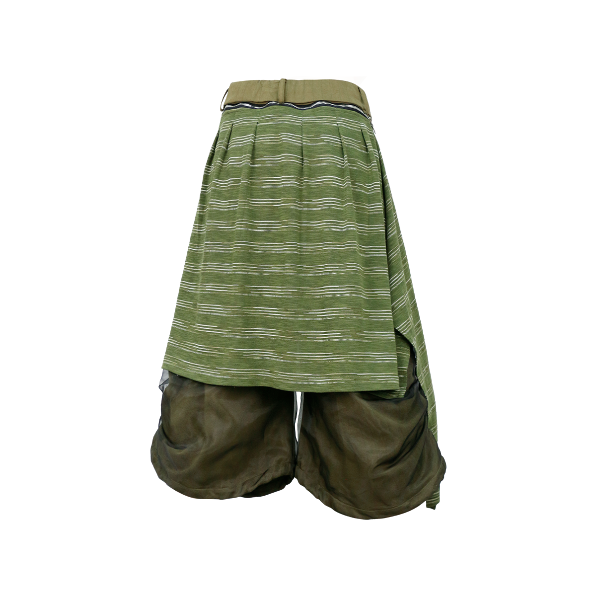 RELABEL Detachable Striped Drape Ruched Oversized Shorts Green-Shorts-XS (Preorder)-Free Shipping Leatheretro
